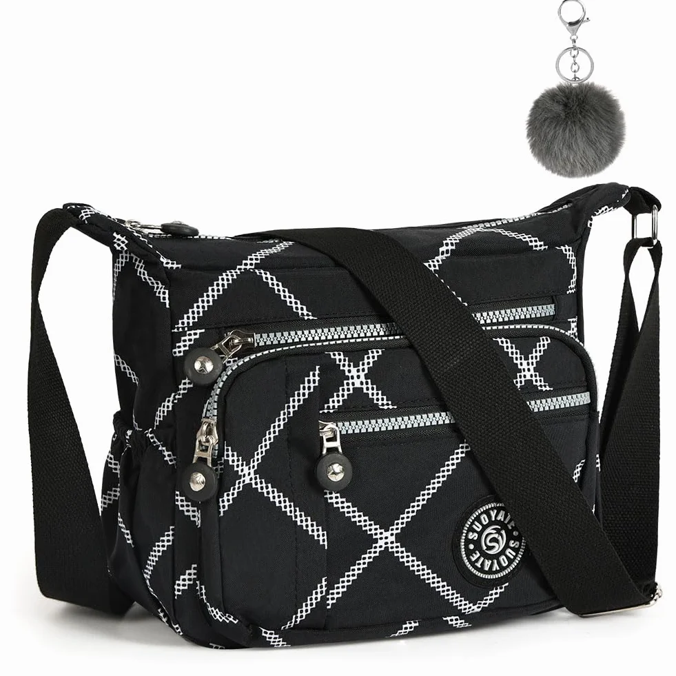Aucuu Damska torba crossbody z wieloma kieszeniami, wielofunkcyjna torba crossbody, nylonowa lekka i wodoodporna, torba podróżna z regulowanym paskiem na ramię, na zakupy, wędrówki, do codziennego