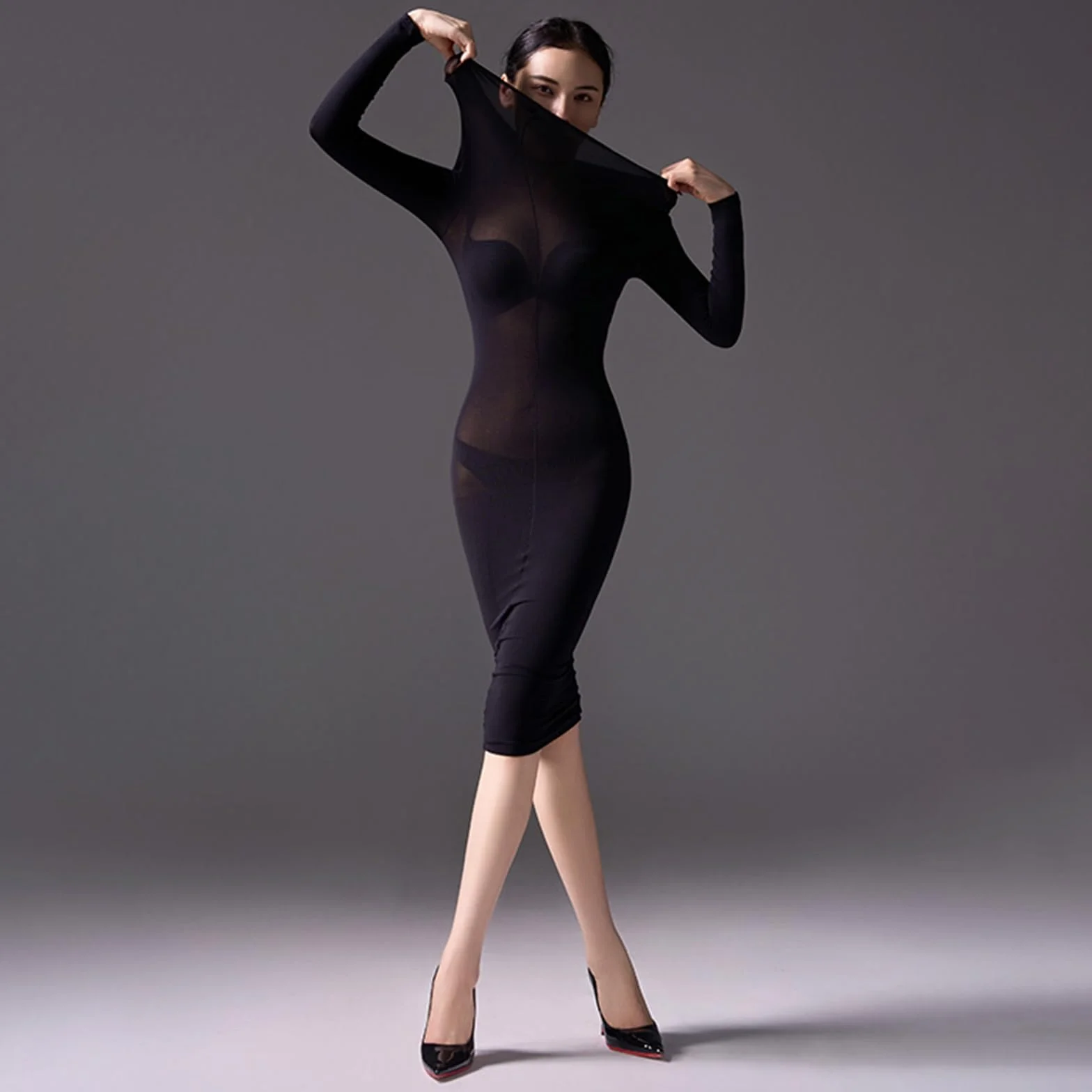 HTRUIYATY Bodystocking damskie przezroczyste rajstopy seksowna koszula nocna przezroczysta piżama bodycon sukienka bodystocking 120 Denier