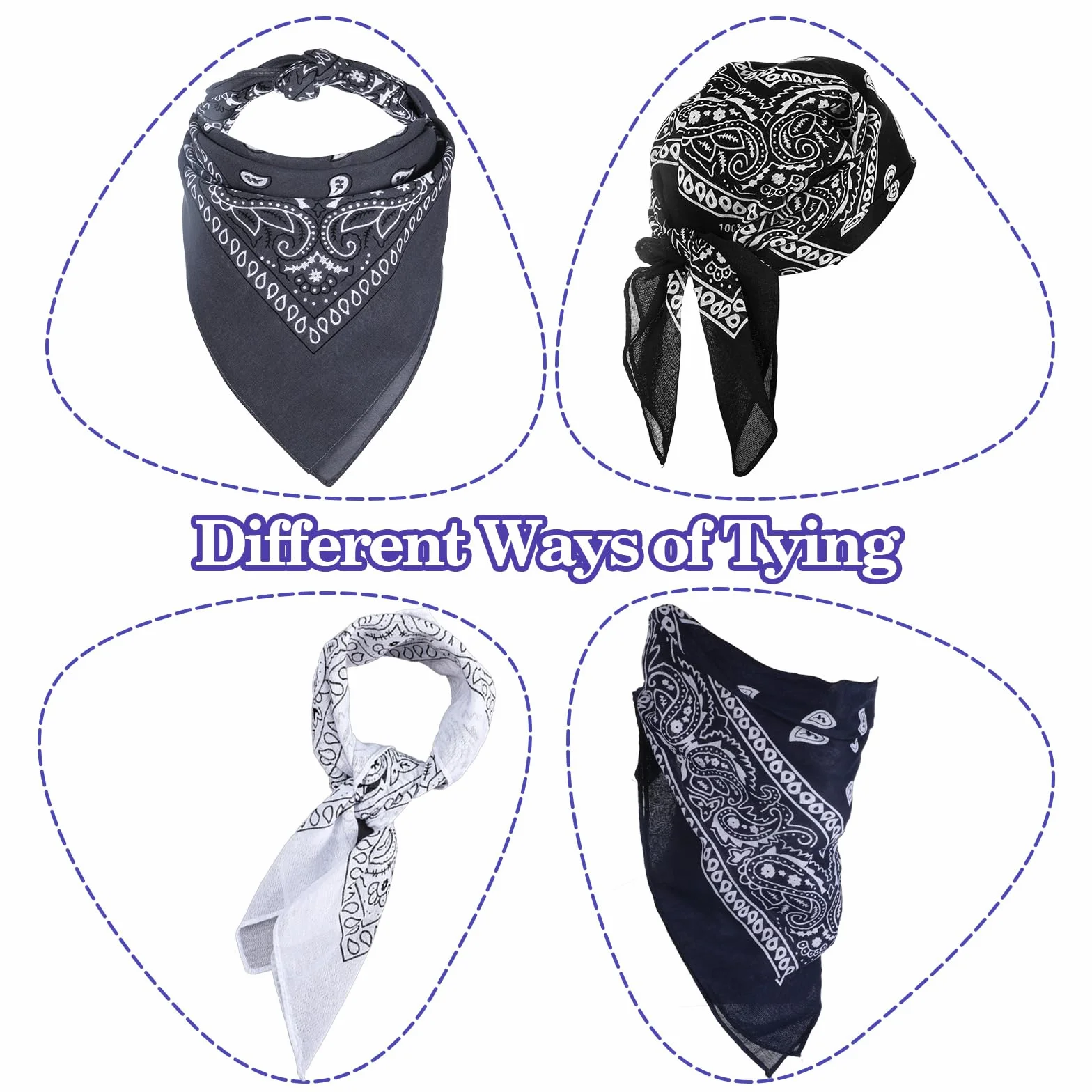 CIATBYYJ 4 sztuki bandana chusta na głowę dla kobiet i mężczyzn, wielofunkcyjna bandana chusta na głowę, chusty damskie na lato, 100% bawełna chustka na szyję do noszenia na głowie, szyi, ręce
