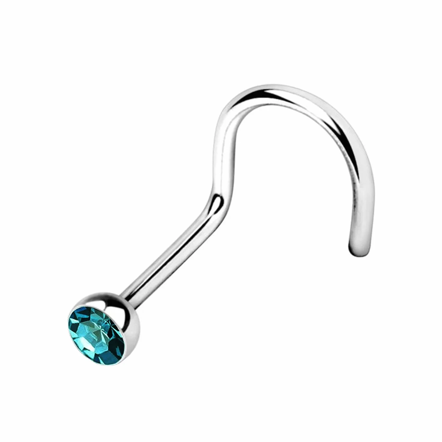 WARRIOR Przekłuwanie nosa Kolczyk do nosa Zakrzywiony kolczyk do nosa z czeską kryształową kulką Sterylny 316L Stal chirurgiczna 22G (0,8 mm) Długość 6,5 mm x 2,5 mm PBS-002 (NIEBIESKI CYRKON)
