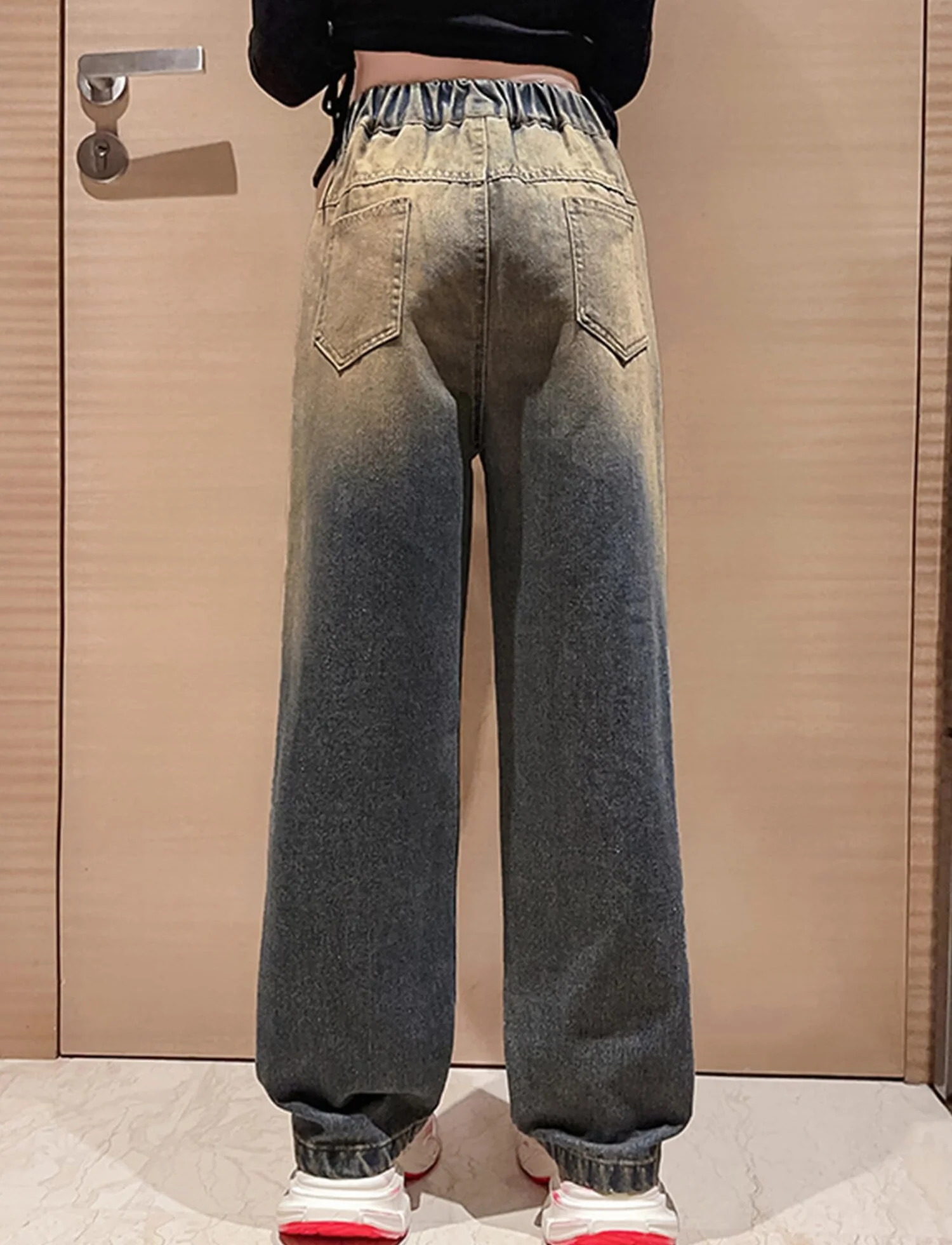 Happy Cherry Baggy Wide Leg Jeans dla dziewcząt, spodnie cargo, nastolatki, vintage, Y2k, dżinsy chłopięce, 120-170 cm