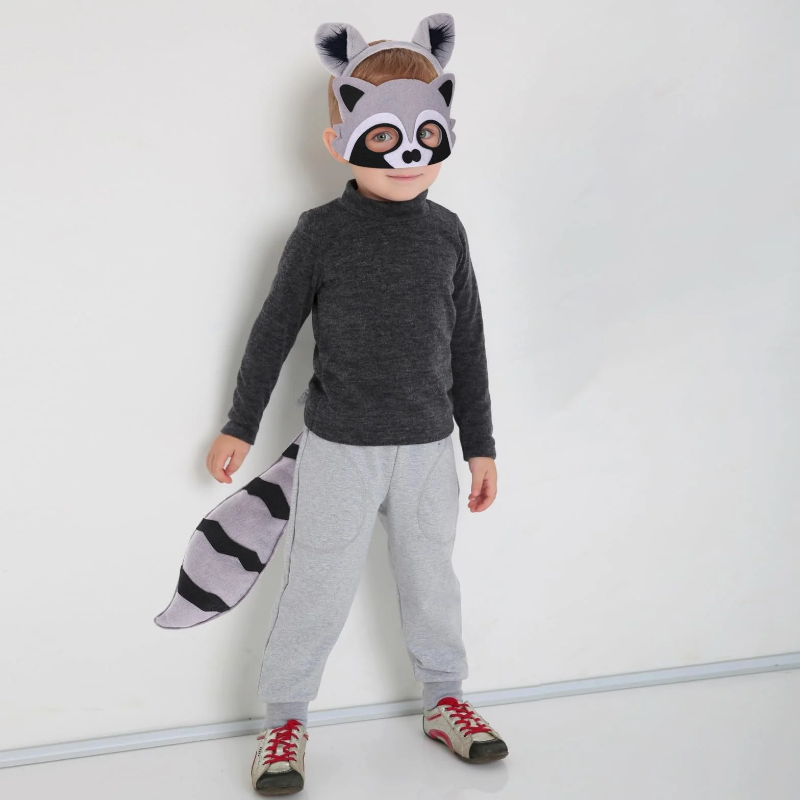 XEPST Zestaw kostiumów dla szopa pracza, uszy i ogona szopa pracza z opaską i ogonem szopa pracza, do kostiumu dla zwierząt na imprezę cosplay, urodziny, Halloween, artykuły na imprezę, B