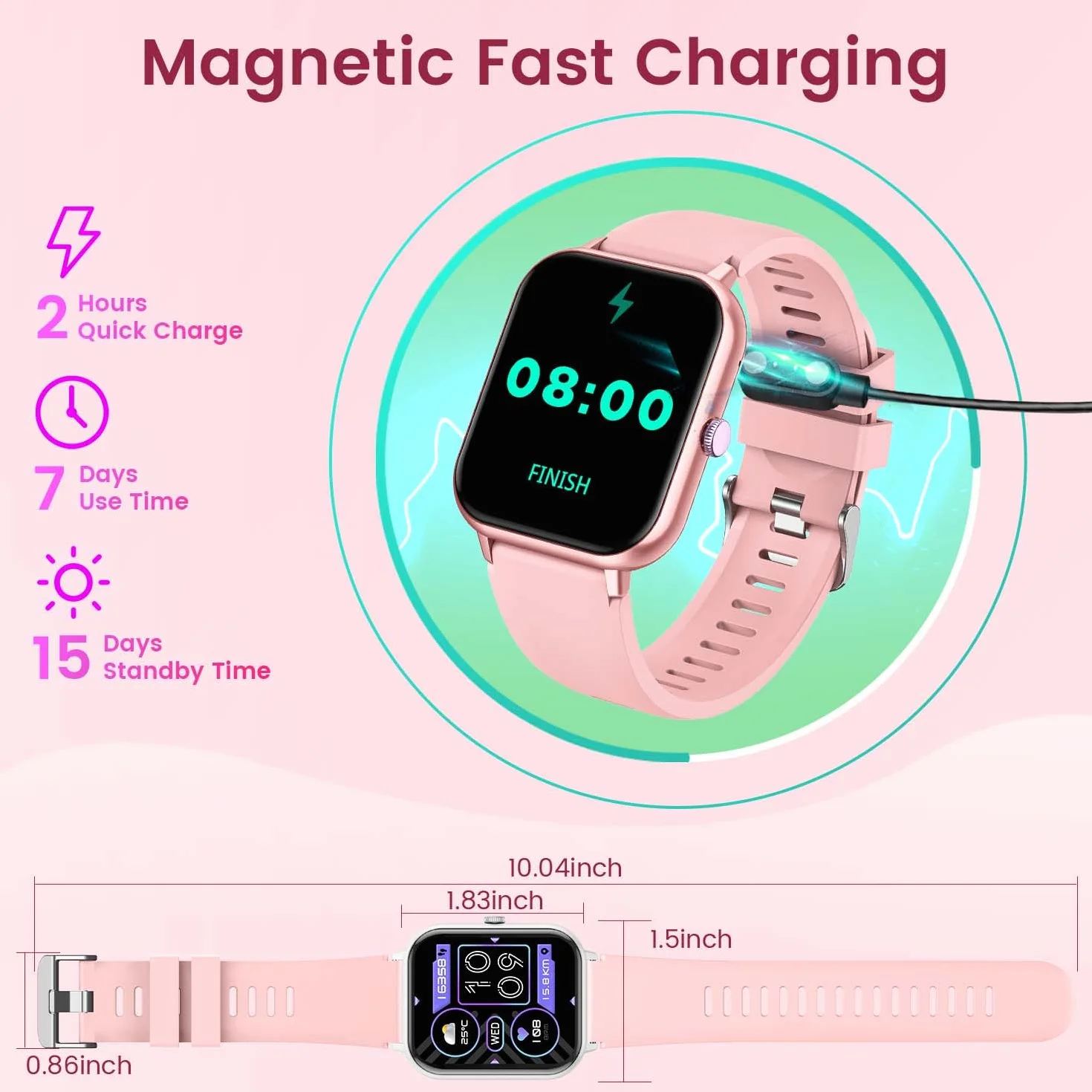 Damski zegarek Smartwatch Sport z Fittness: Zegarki Smart Watch Wykonuj lub odbieraj połączenia z monitorem tętna Ciśnienie krwi SpO2 Sen Krokomierz IP67 Wodoodporny dla Android iOS