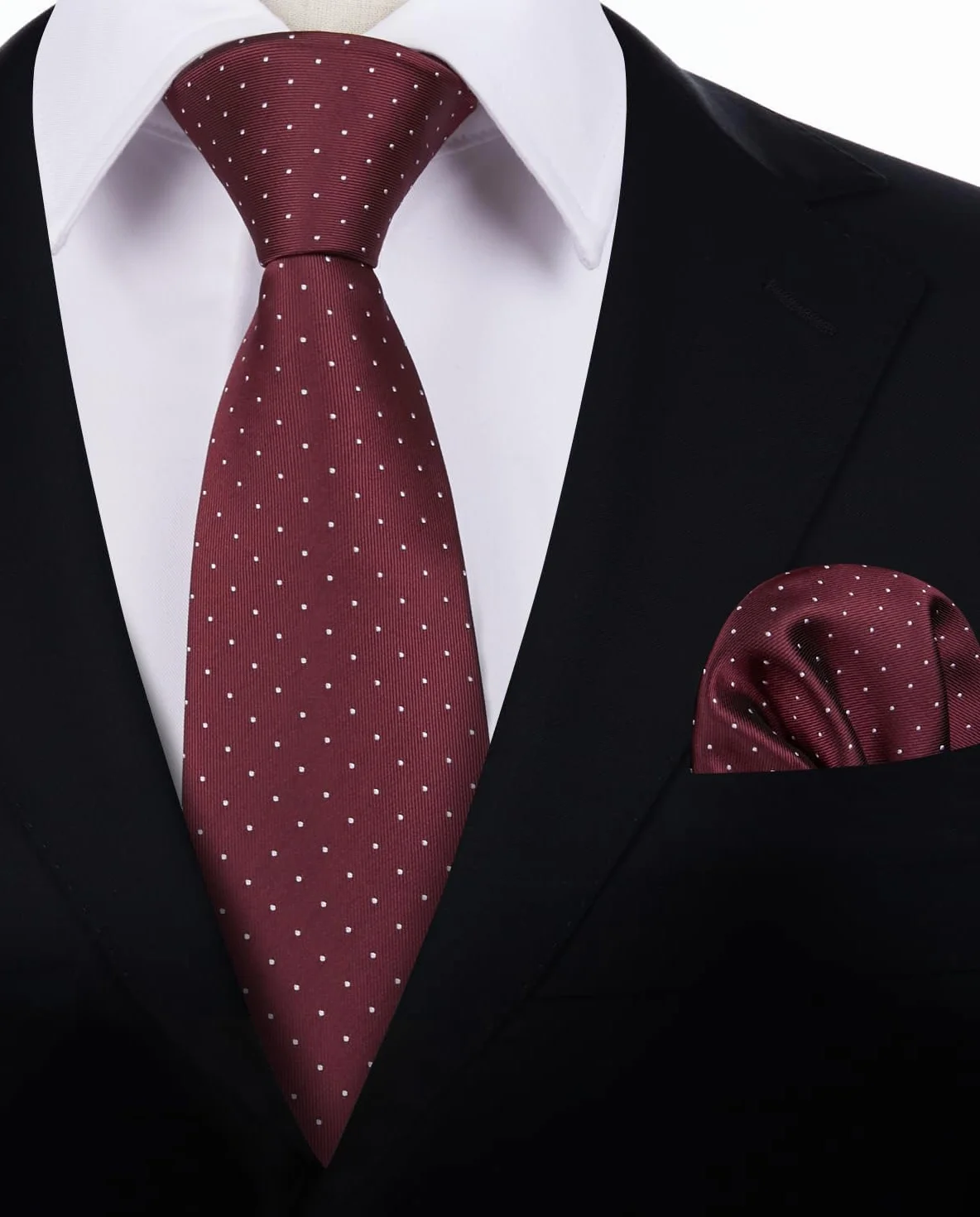 HISDERN Krawaty w kropki dla mężczyzn krawat ślubny chusteczka formalny krawat biznesowy i kieszonkowy kwadratowy zestaw, A burgundy, Rozmiar uniwersalny