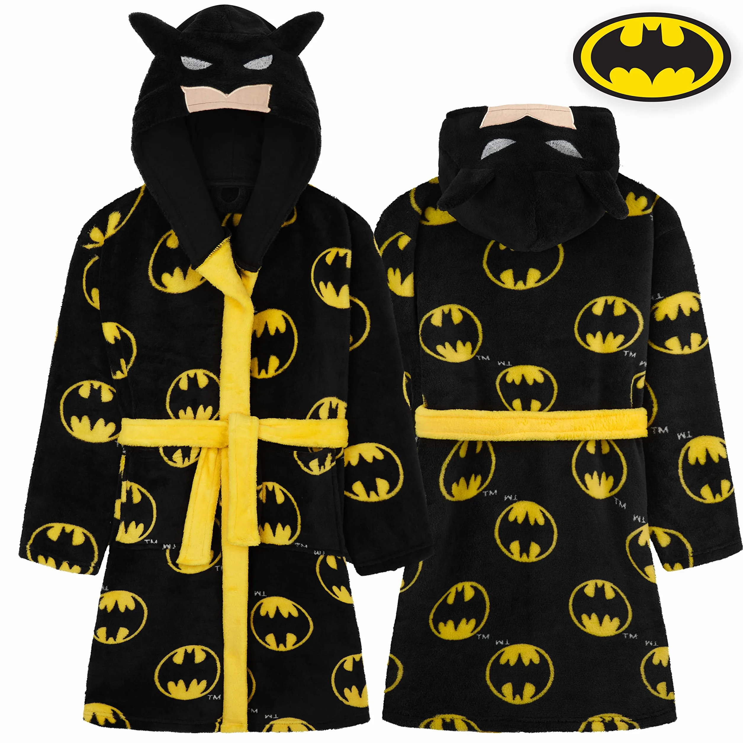 DC COMICS Chłopięcy szlafrok Dziecięcy polar z kapturem Batman Robe (5-6 lat, Czarny)