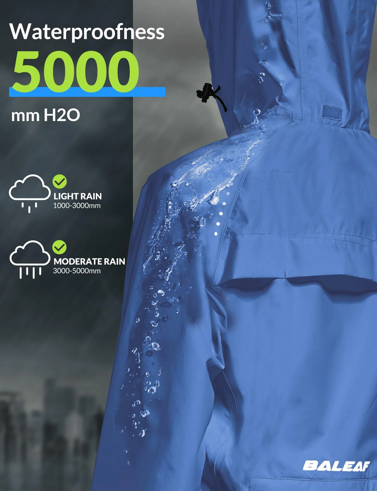 BALEAF Wodoodporne kurtki damskie kurtka rowerowa damska lekka outdoorowa płaszcze przeciwdeszczowe pakowalna bieganie wiatroszczelna chodzenie, 5-ciemnoniebieski, XL