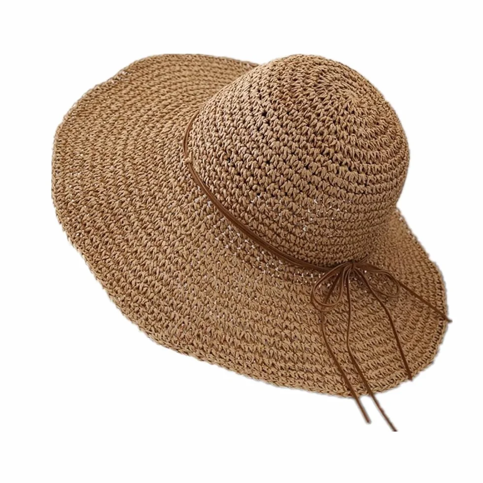 Kapelusz słomkowy, składany, słomkowy, damski, kapelusz przeciwsłoneczny, oddychający, na plażę, na wędrówki, kemping, podróże, khaki, 56
