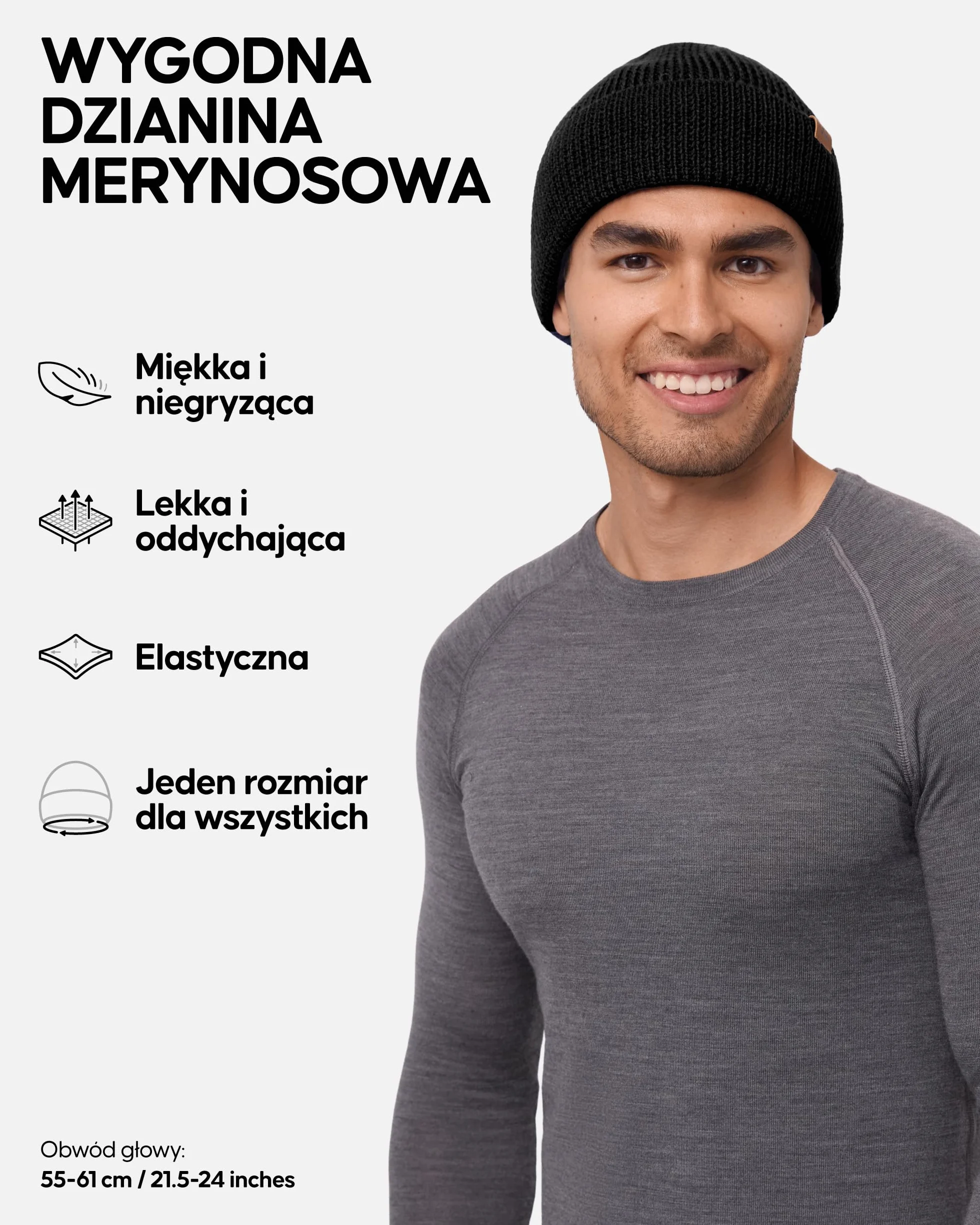 DANISH ENDURANCE Merino Wełniana Czapka Beanie, Czapka Gruba na Zimę, Dzianinowa, Uniseks