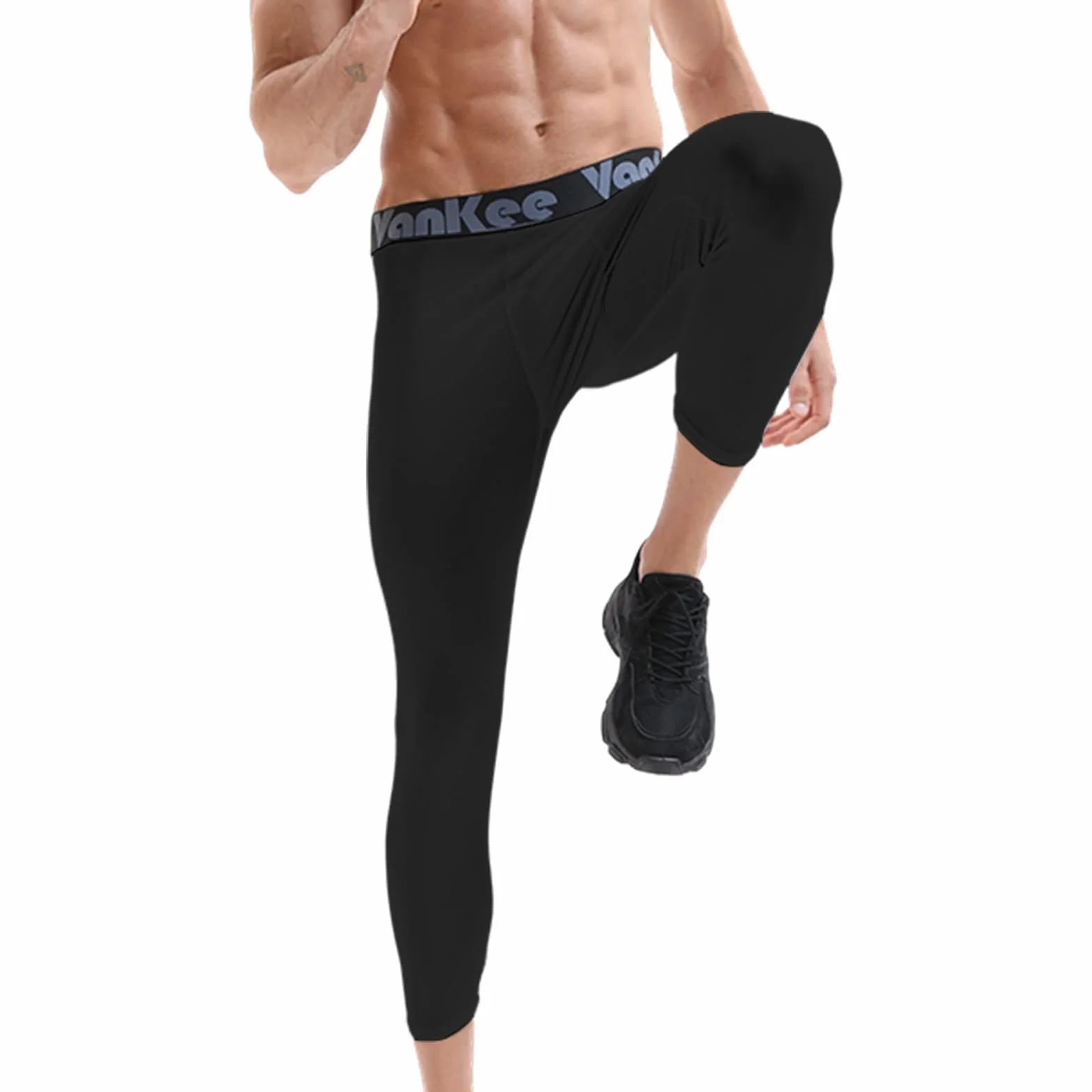 Męskie spodnie kompresyjne 3/4 Sportowe obcisłe legginsy do biegania Szybkoschnące spodnie sportowe do jazdy na rowerze Koszykówka Joga Siłownia