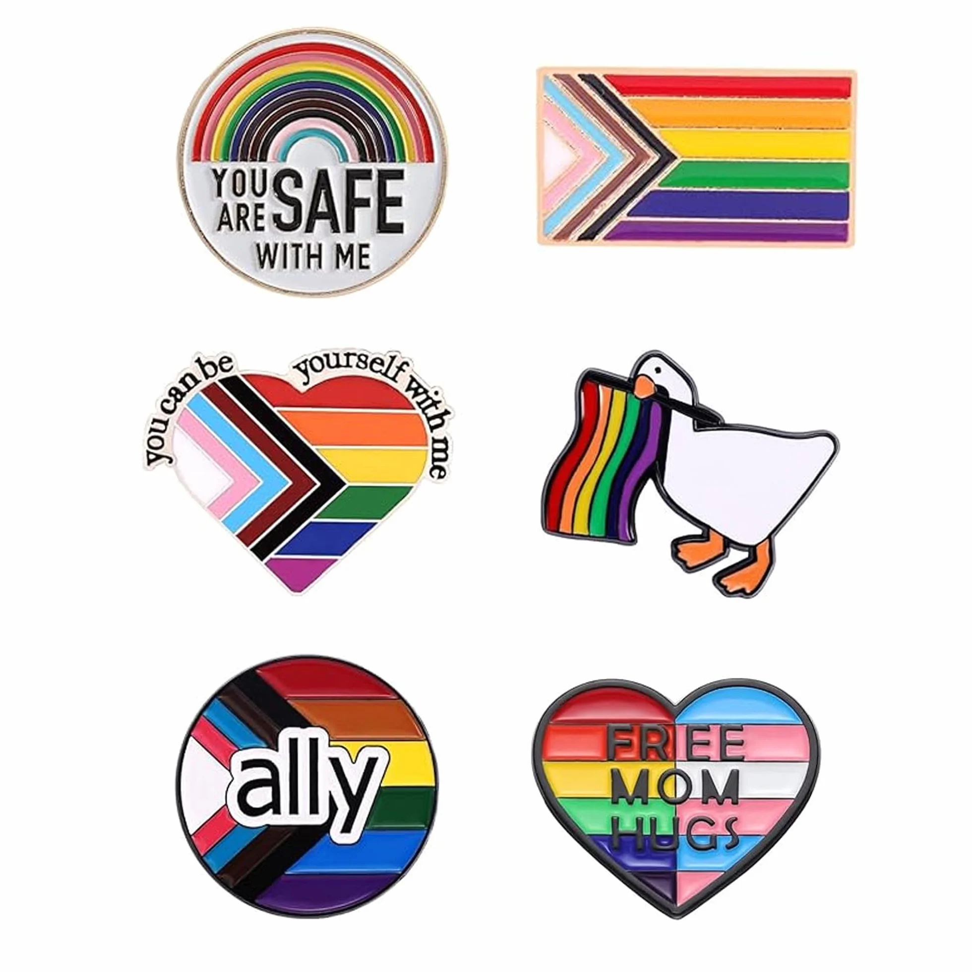6-częściowy zestaw przypinek LGBTQ Pride, odznaka postępu duma sojusznik, przycisk flagi, tęczowa emaliowana broszka, tęczowa przypinka LGBTQ akcesoria, geje, lesbijki, do dekoracji