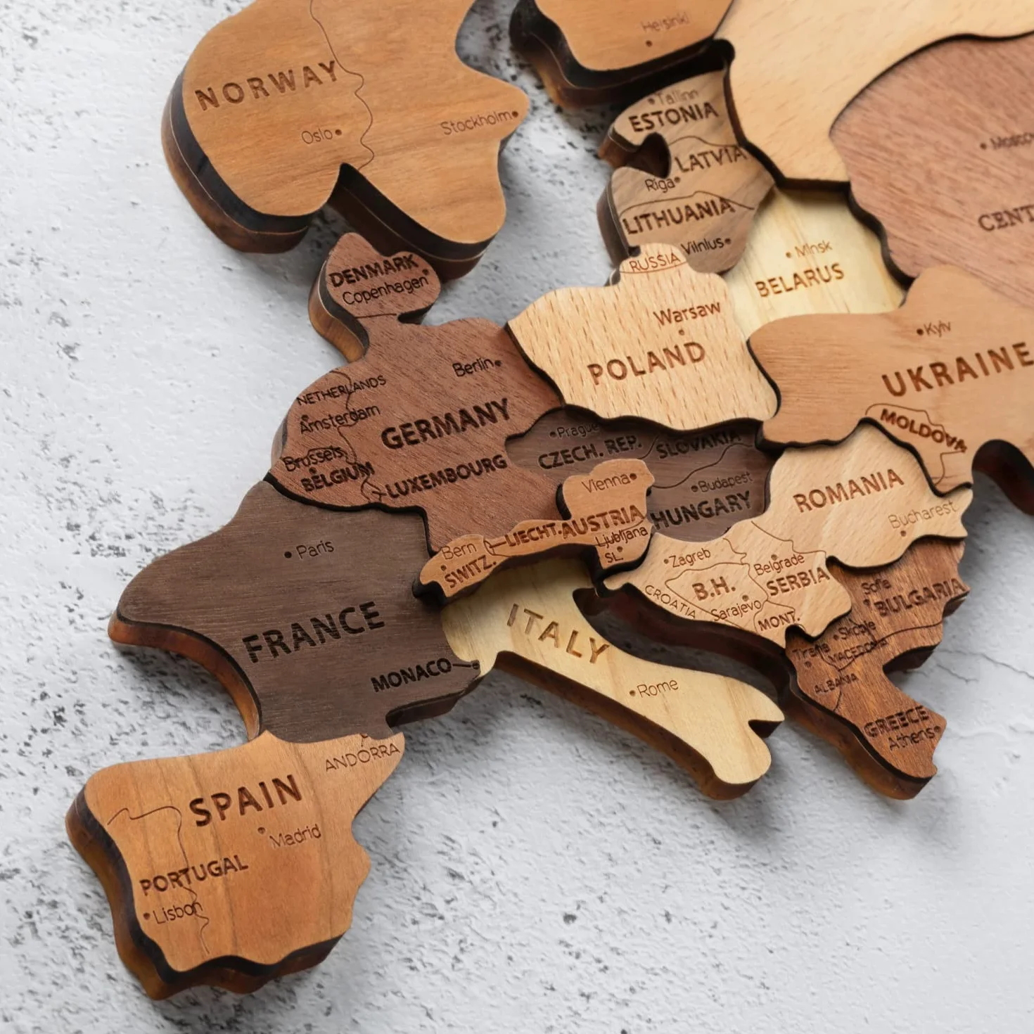 Creawoo Dekoracja Ścienna Mapa Świata 3D, Wielowarstwowa Mapa Drewna, Mapa Domu, Biura, Wielokolorowa, Kreatywny Prezent, 150 x 85 cm