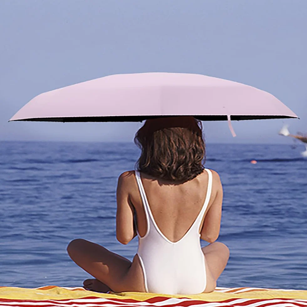 Mini składany parasol podróżny, ochrona przed promieniowaniem UV, UPF 50+, przenośny parasol przeciwdeszczowy i przeciwsłoneczny do codziennego użytku, ekologiczny portfel z tkaniny, parasol