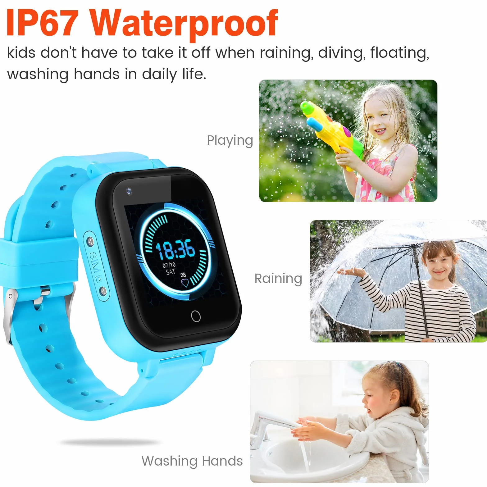 Smartwatch dziecięcy 4G IP67, wodoszczelny zegarek dziecięcy z pozycją GPS, aparatem, SOS, połączeniami, krokomierzem, ekranem dotykowym, wideo-chat, Smart Watch dla chłopców i dziewczynek (niebieski
