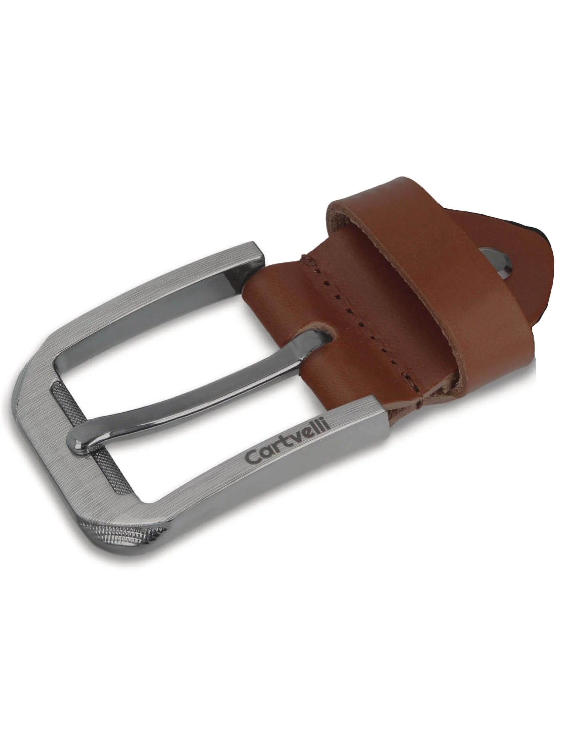 Klamra do paska męska ze skórzaną szlufką - zapasowa klamra do artykułu M19 brązowa koniak, Br?zowy koniak, Einheitsgröße für Gürtel 38mm