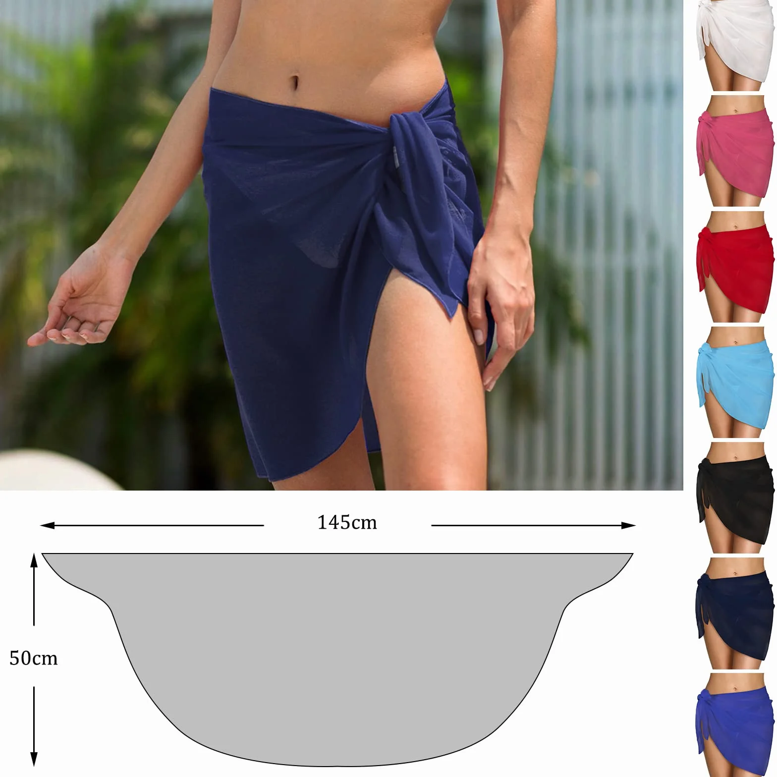 Xnova kobiety pareo plaża Sarong spódnica szyfonowa sukienka bikini stroje kąpielowe damskie krótkie lato okładka do kąpieli basen wakacje sexy strój kąpielowy jednolity kolor, Granatowy 2, rozmiar
