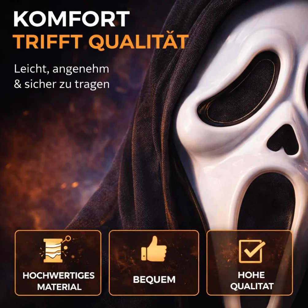 FASCHINFEVER Maska Ghost - maska na krzyk - Ghostface horror przebranie na Halloween i karnawał, dla mężczyzn i kobiet