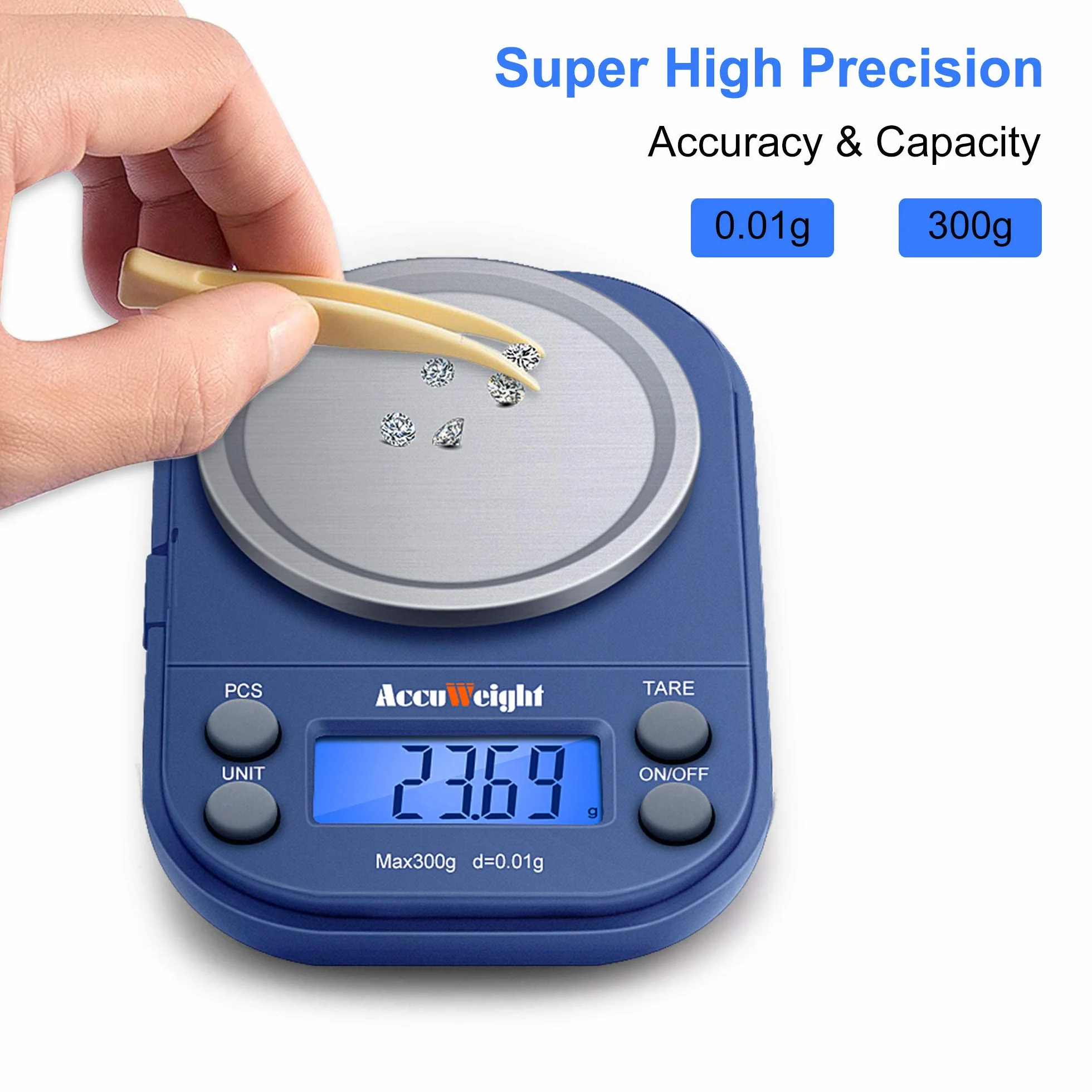ACCUWEIGHT 300/0,01 g waga jubilerska, waga pocztowa, waga gramowa, waga kieszonkowa, do biżuterii, do przypraw, precyzyjna waga z funkcją liczenia, miska do ważenia