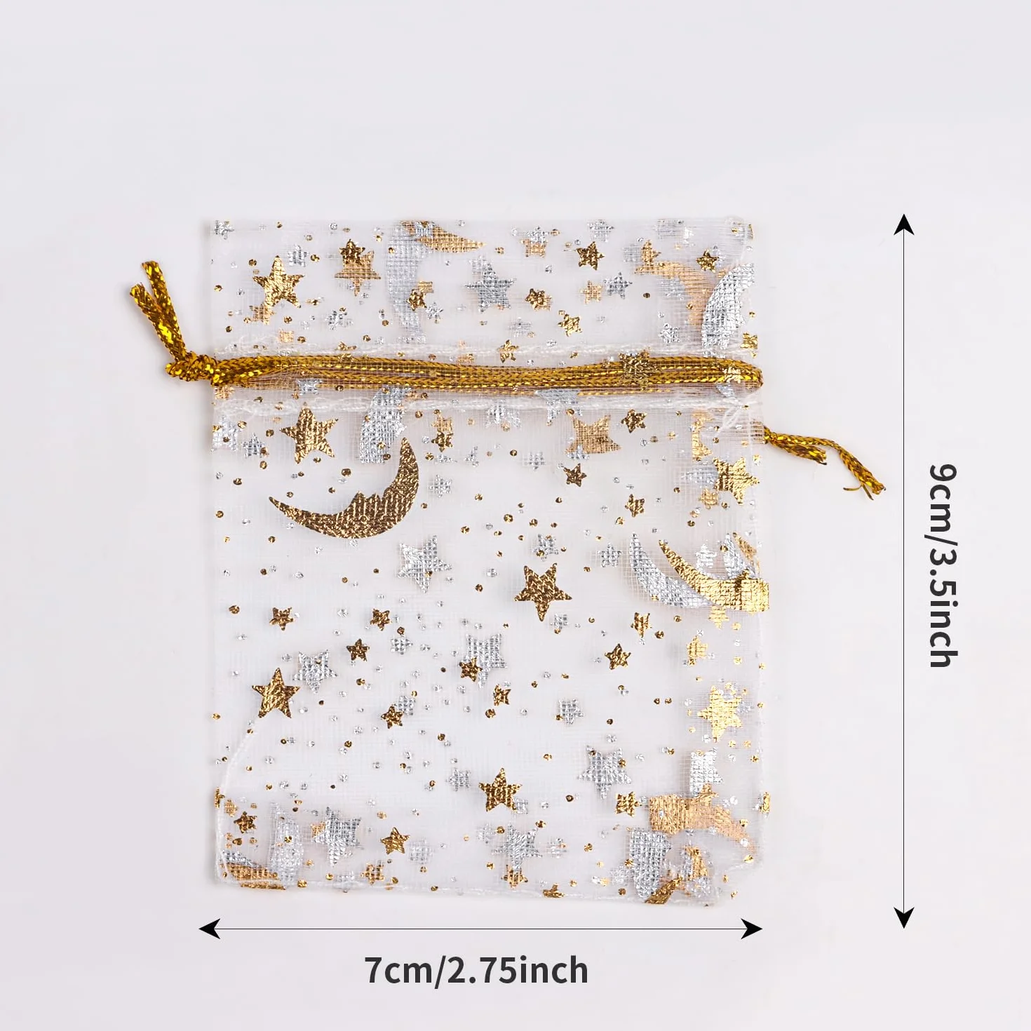 Woreczki z organzy, 100 sztuk, białe torebki na biżuterię ze sznurkiem, woreczki prezentowe z organzy, na festiwal, imprezę, wesele, prezent (7 x 9 cm)