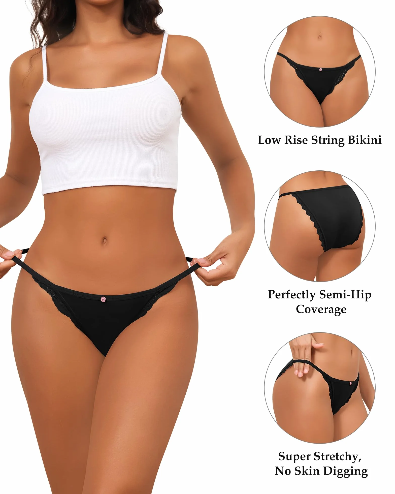 Levao Majtki damskie bawełniane brazylijskie figi koronkowe figi Hipster stringi damskie bezszwowe niewidoczne miękkie i wygodne bikini zestaw 6 sztuk, S-XL