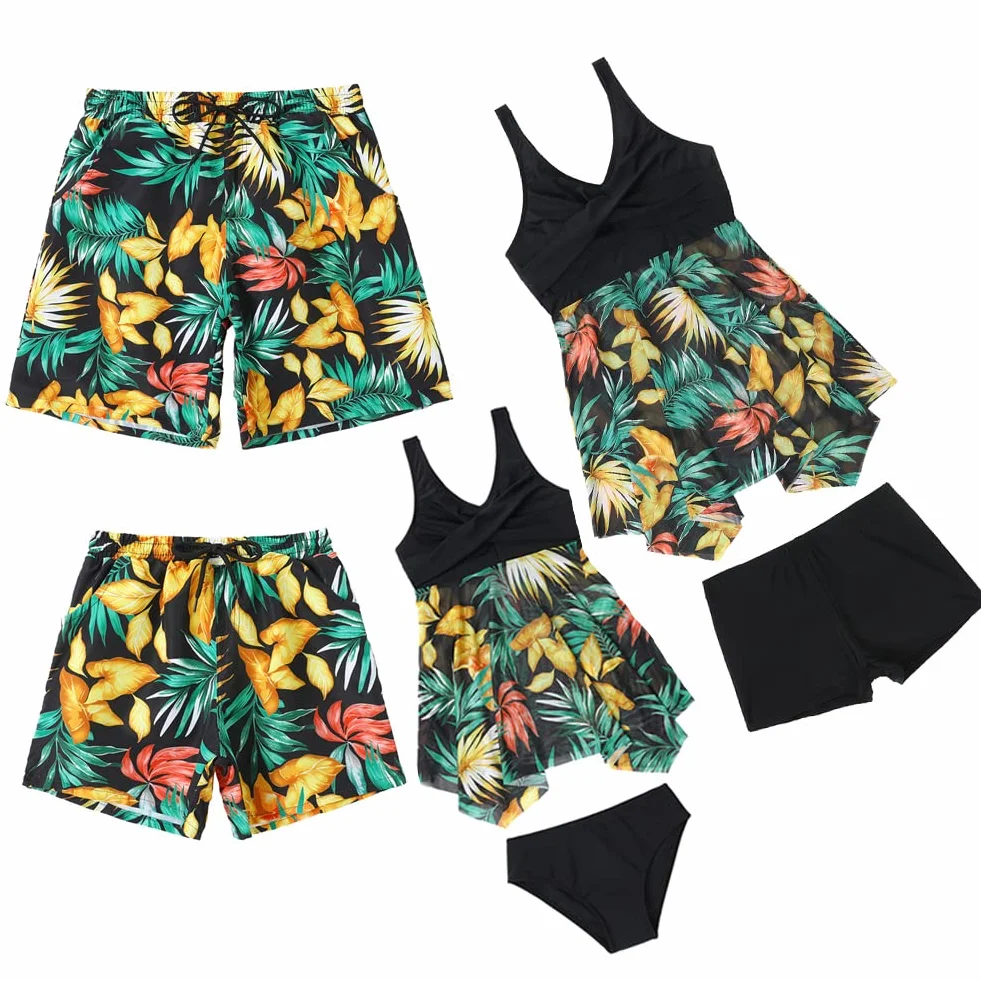 Family Pasujące stroje kąpielowe dla mamy i córki, tankini, moda kąpielowa z szortami, ojciec, syn, strój kąpielowy, dla kobiet, dziewcząt, strój kąpielowy, dla mężczyzn i chłopców