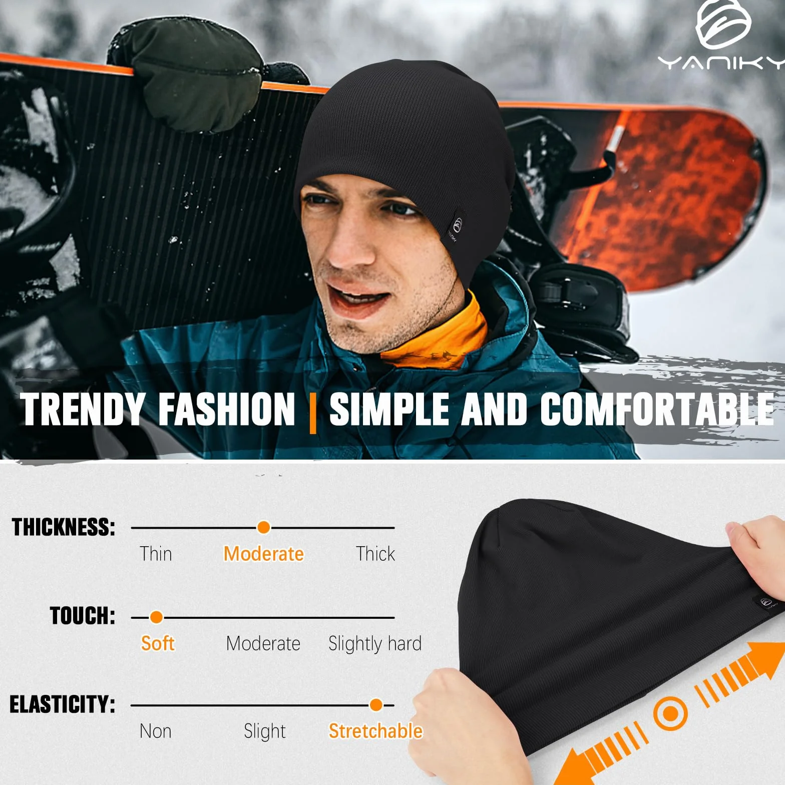 YANIKY Czapka damska, lekka czapka beanie, męska, miękka, wygodna, cienka czapka uniseks Slouch Beanie, Longbeanie, na wszystkie pory roku