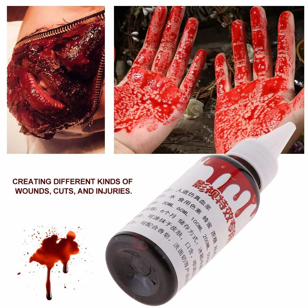 Halloween Party Faux Blood Realistyczne Zombie Fantasy Makijaż Sztuczna Krew do Teatru i Kostiumów (50 ml)