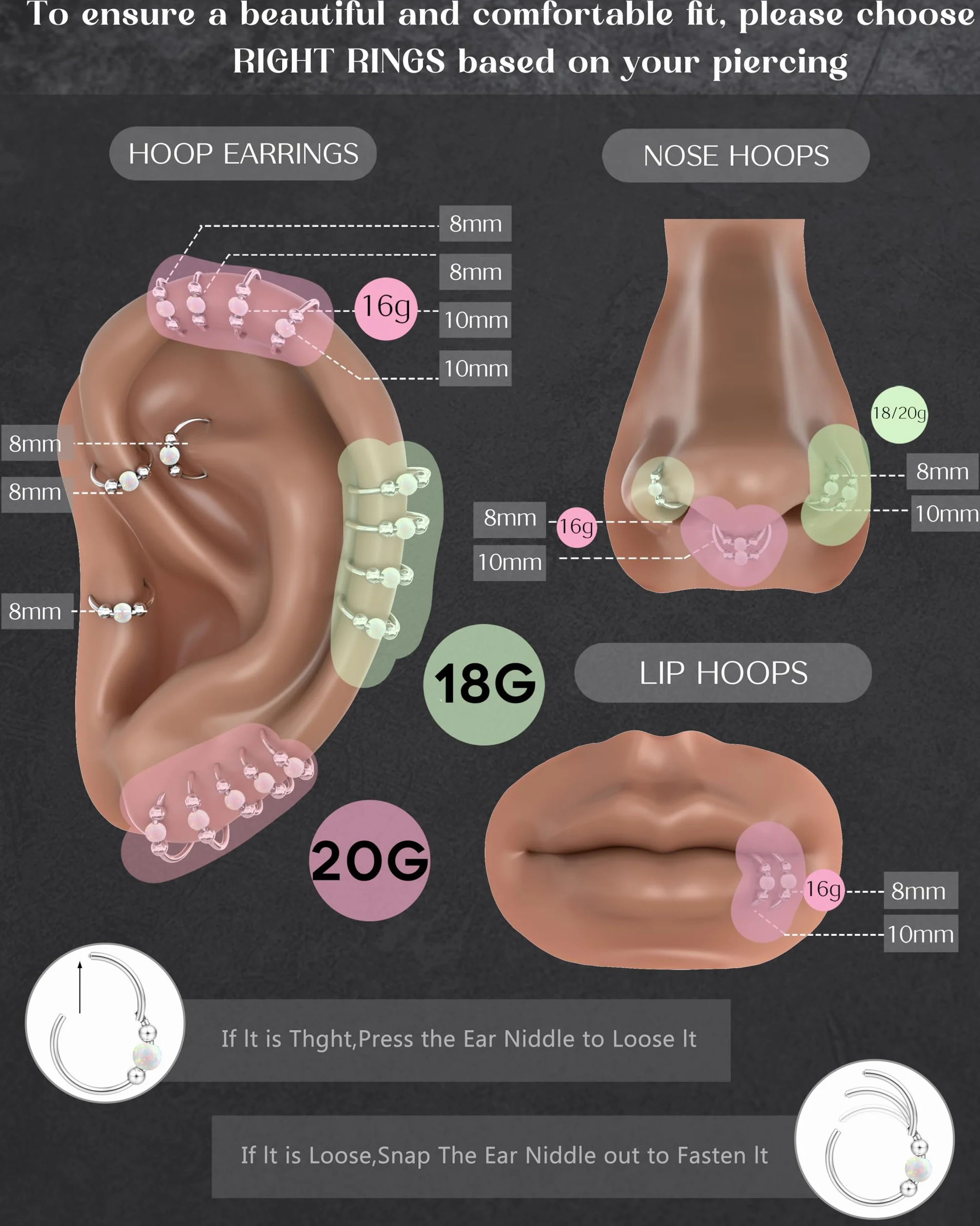 Diamday 2 szt. Helix Piercing biżuteria Helix kolczyk stal chirurgiczna 316L kolczyk do nosa piercing przegrody nosowej srebrne złote kolczyki opal chrząstka muszla tragus Daith Rook, obręcz, piercing