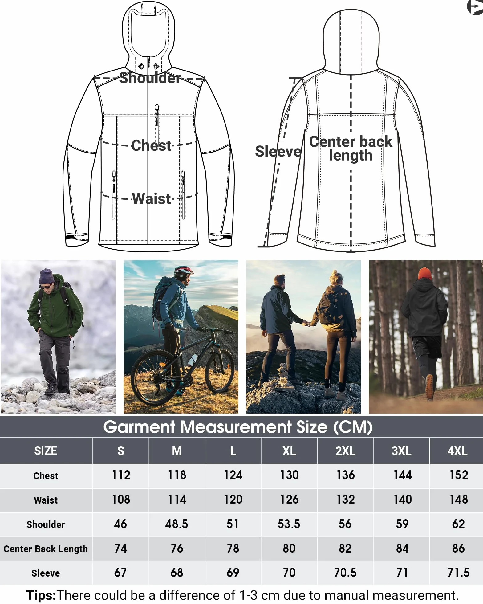 Outdoor Ventures Męska kurtka przeciwdeszczowa, wodoszczelna, oddychająca, do spakowania, lekka wiatrówka do noszenia w czasie wolnym, na wędrówki, kemping