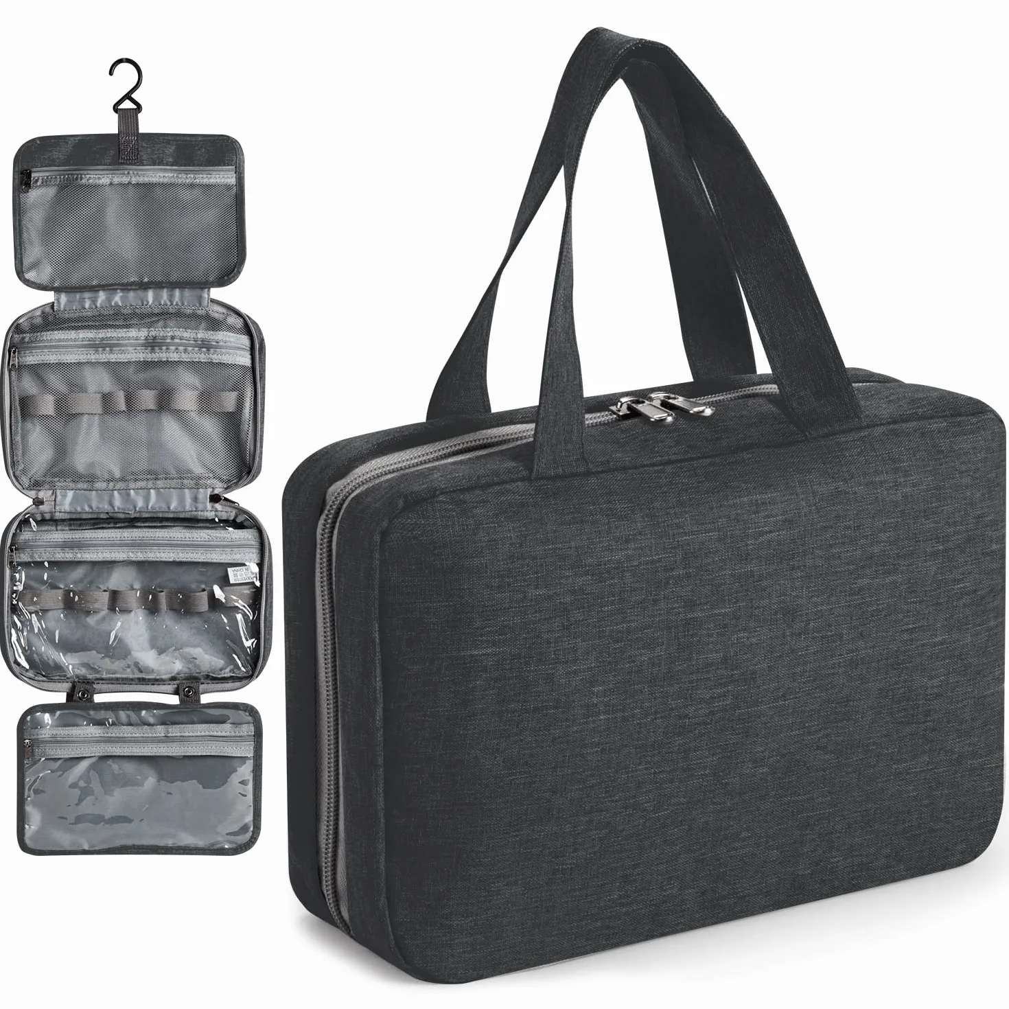 Torba Kosmetyczna Kosmetyczka Podróżna Wisząca Przenośna Travel Makijaż Case Składana Organizer Szczotki Torby Z Tkaniny Oxford Na Kosmetyki Do Makijażu Worek Do Golenia(Czarny)