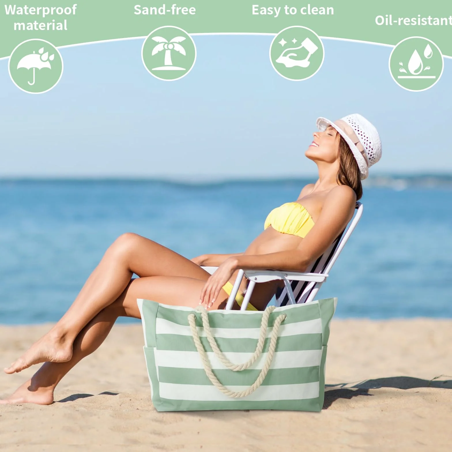 KUOGAS Torba plażowa na zakupy, Matcha zielony