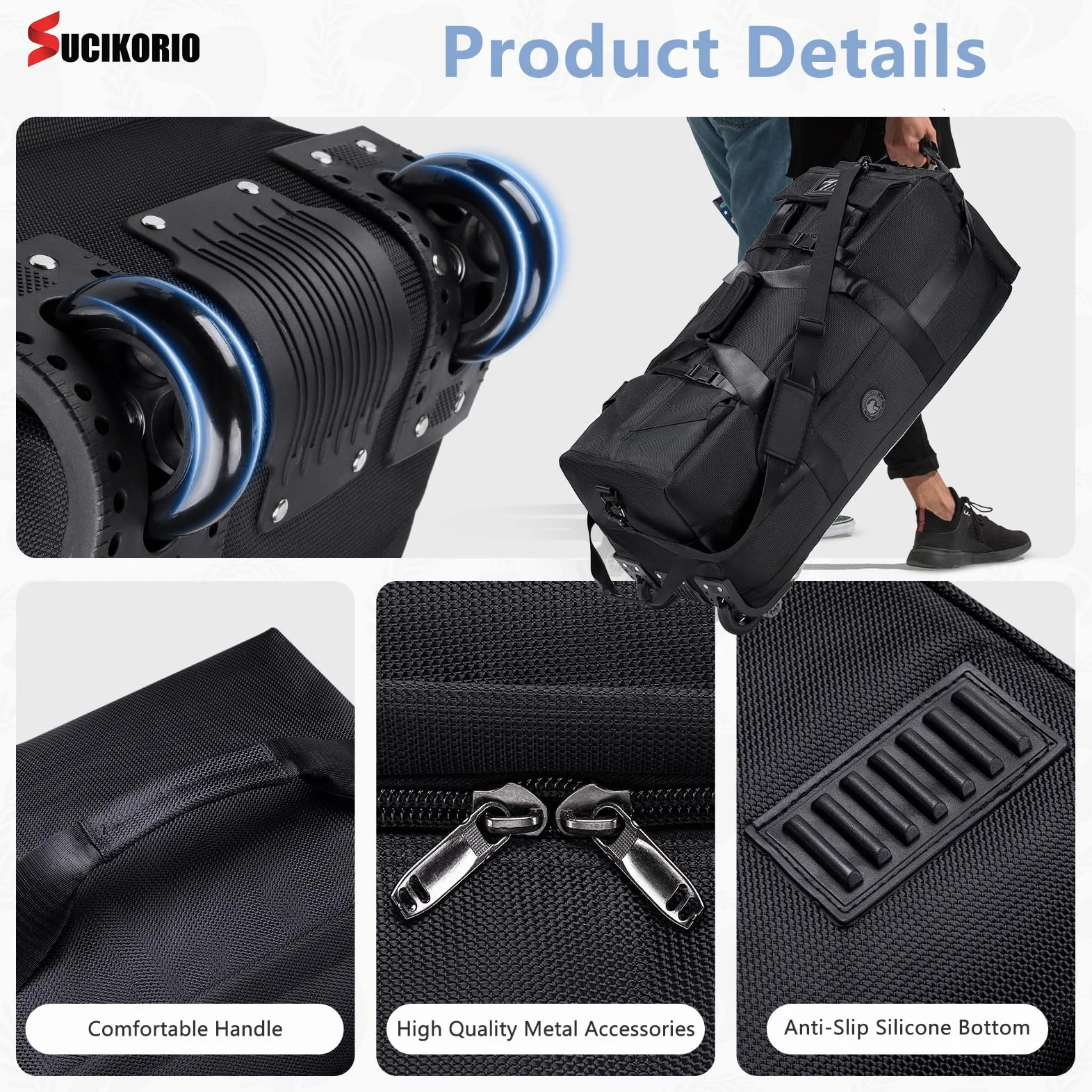 Torba Podróżna Na Kółkach Duża 85L 3 W 1 Torba Podręczna Z Organizerem Do Walizki 78x33x32cm Wodoodporny Plecak Podróżny Oxford 2 Rolls XL Plecak Walizka Z Uchwytami Do Podróży, Weekendów