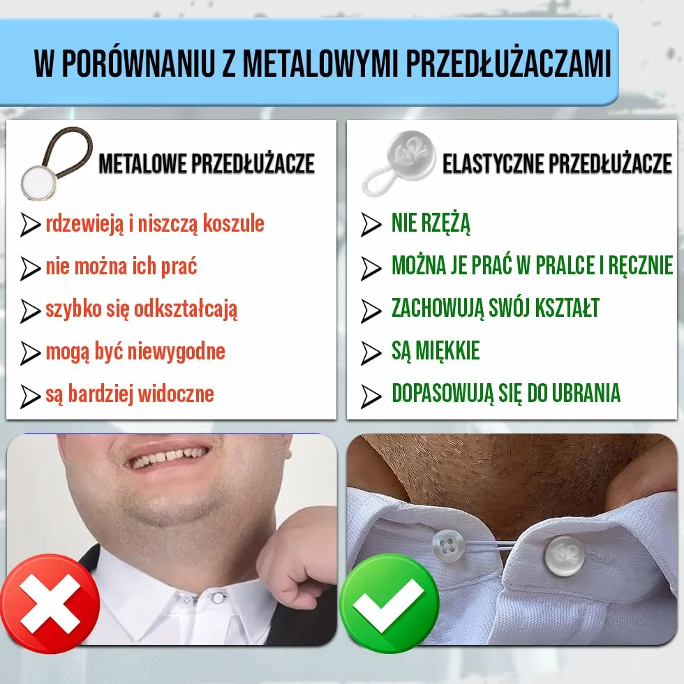 C2 2 szt. Przedłużki do Kołnierzyka i Mankietów Koszuli Mały Rozmiar - Białe - Dodaje 1 Rozmiar (1,75 cm / 0,69 in) - Guziki o Średnicy 12,7 mm / 0,5 in (20L)