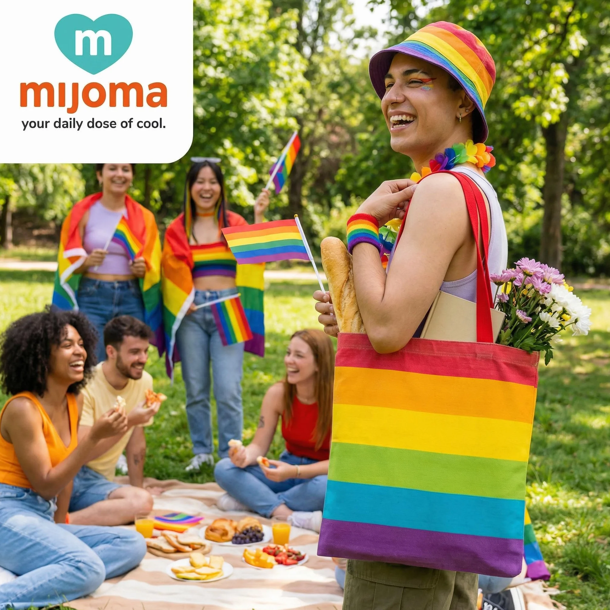 MIJOMA Worek bawełniany Pride: Shopping Bag w tęczowe paski, 35 x 40 cm, ze 100% bawełny, uniwersalna torba do noszenia na co dzień, T?czowe paski, ca. 35 x 40 cm