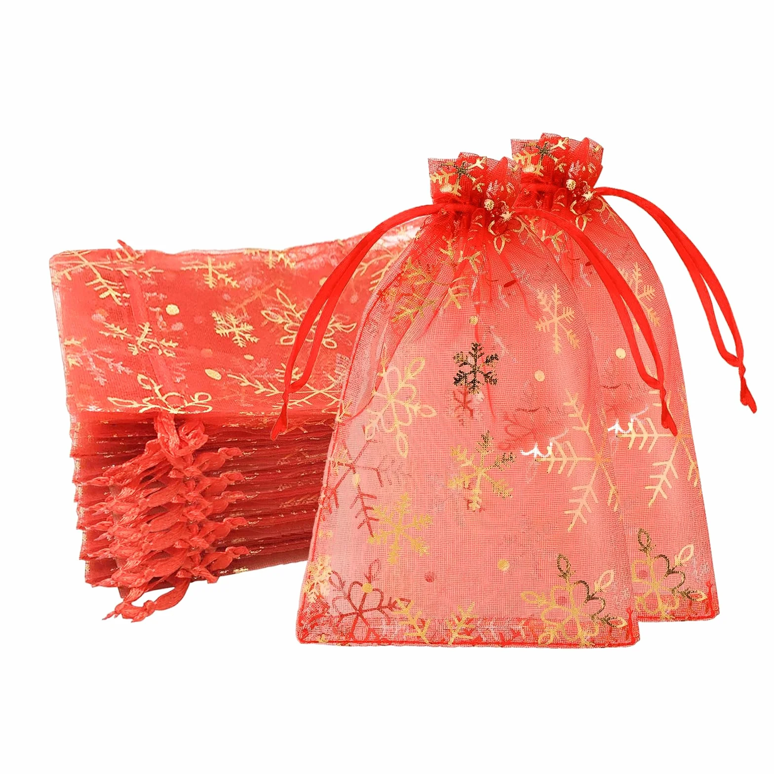 Woreczki na prezenty z organzy w kolorze czerwonego złota, 10 x 15 cm, małe torebki na biżuterię ślubną, ze sznurkiem, siatkowa torba na słodycze, na urodziny, ślub, Boże Narodzenie, pakowanie
