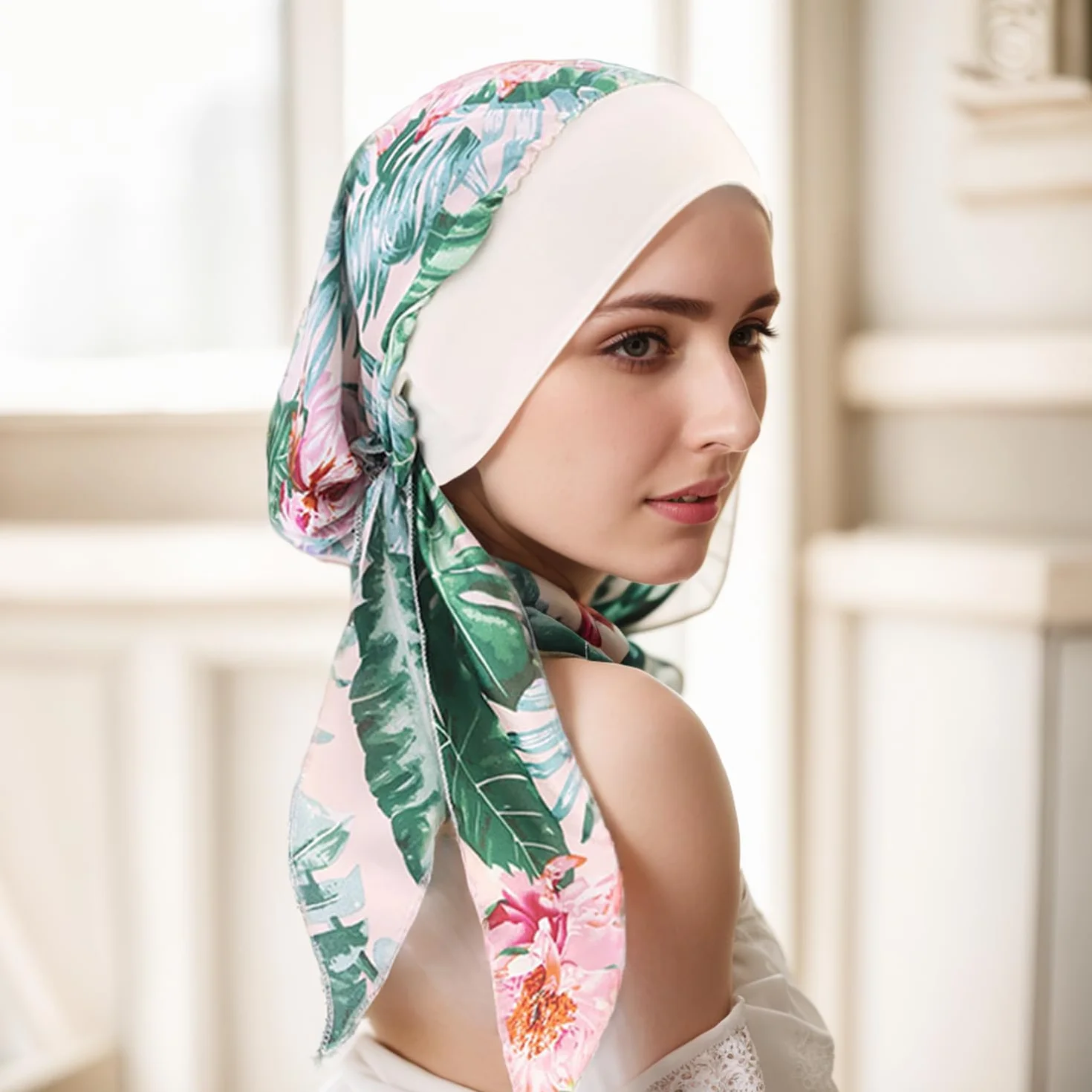 Chusta turban, damska chusta na lato, z nadrukiem, elastyczny turban, chusta na głowę, chemia, nakrycie głowy, bawełna, turban, czapka dla kobiet, wypadanie włosów, rak, chemia