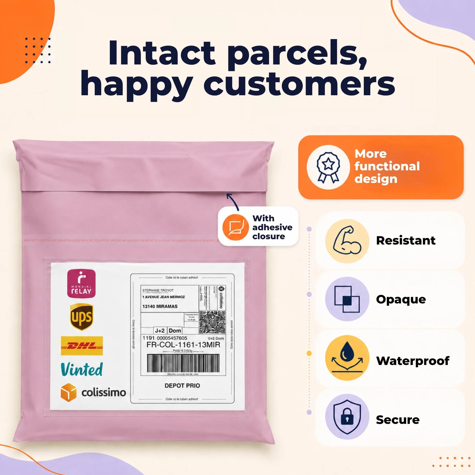 kopert wysyłkowych Vinted Parcel - Wytrzymałe, nieprzezroczyste i wodoodporne plastikowe koperty wysyłkowe