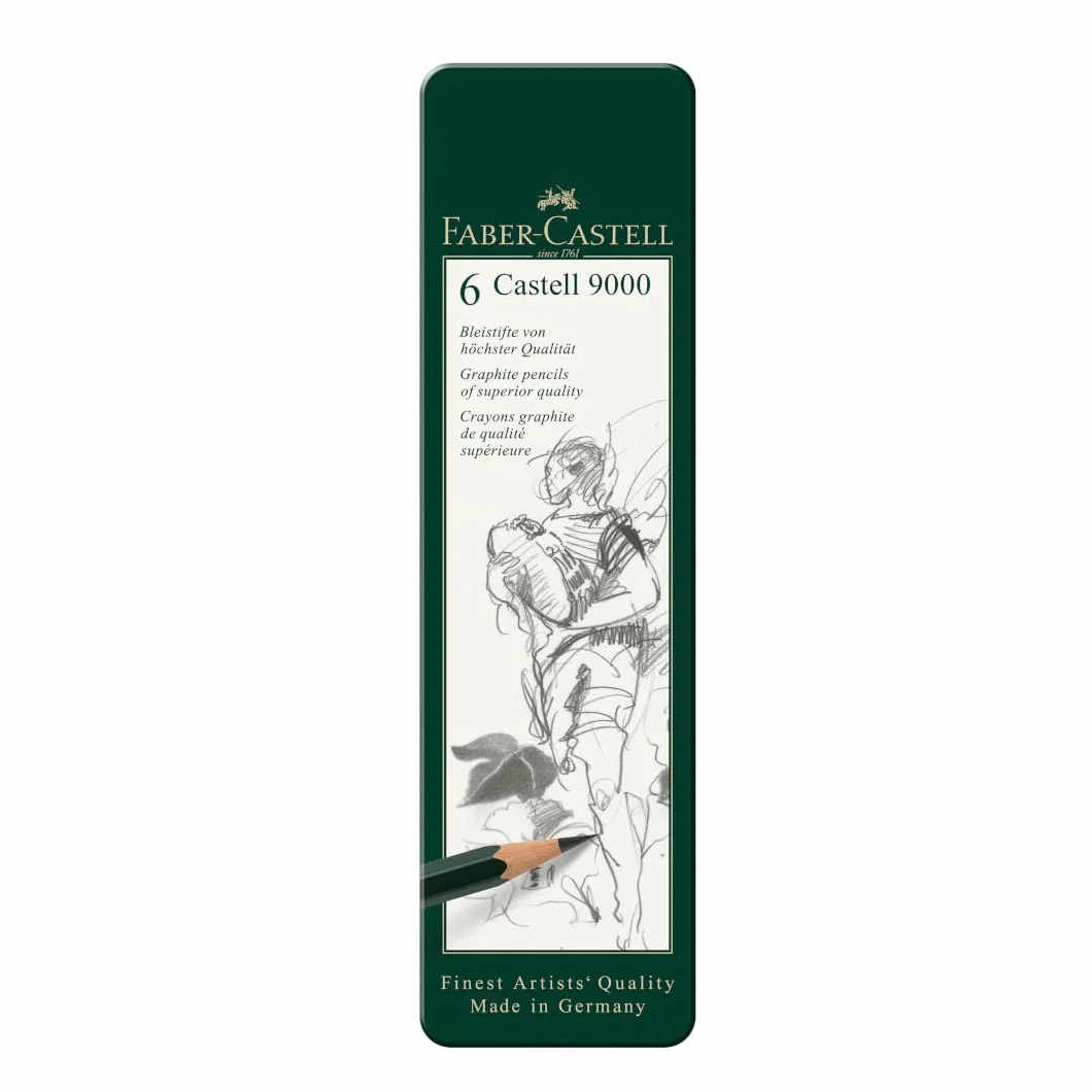 FABER-CASTELL 119063 – Ołówek Castell 9000, 6 ołówków rysunkowych, twardość HB, B, 2B, 4B, 6B i 8B