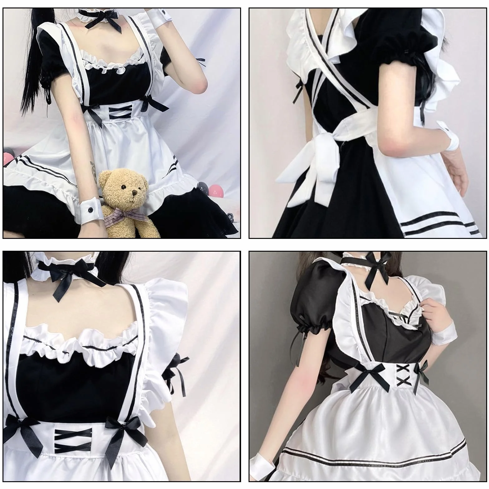 MeYuxg Strój pokojówki, francuska sukienka księżniczki, kostium na Halloween, dla kobiet, urocza sukienka cosplay