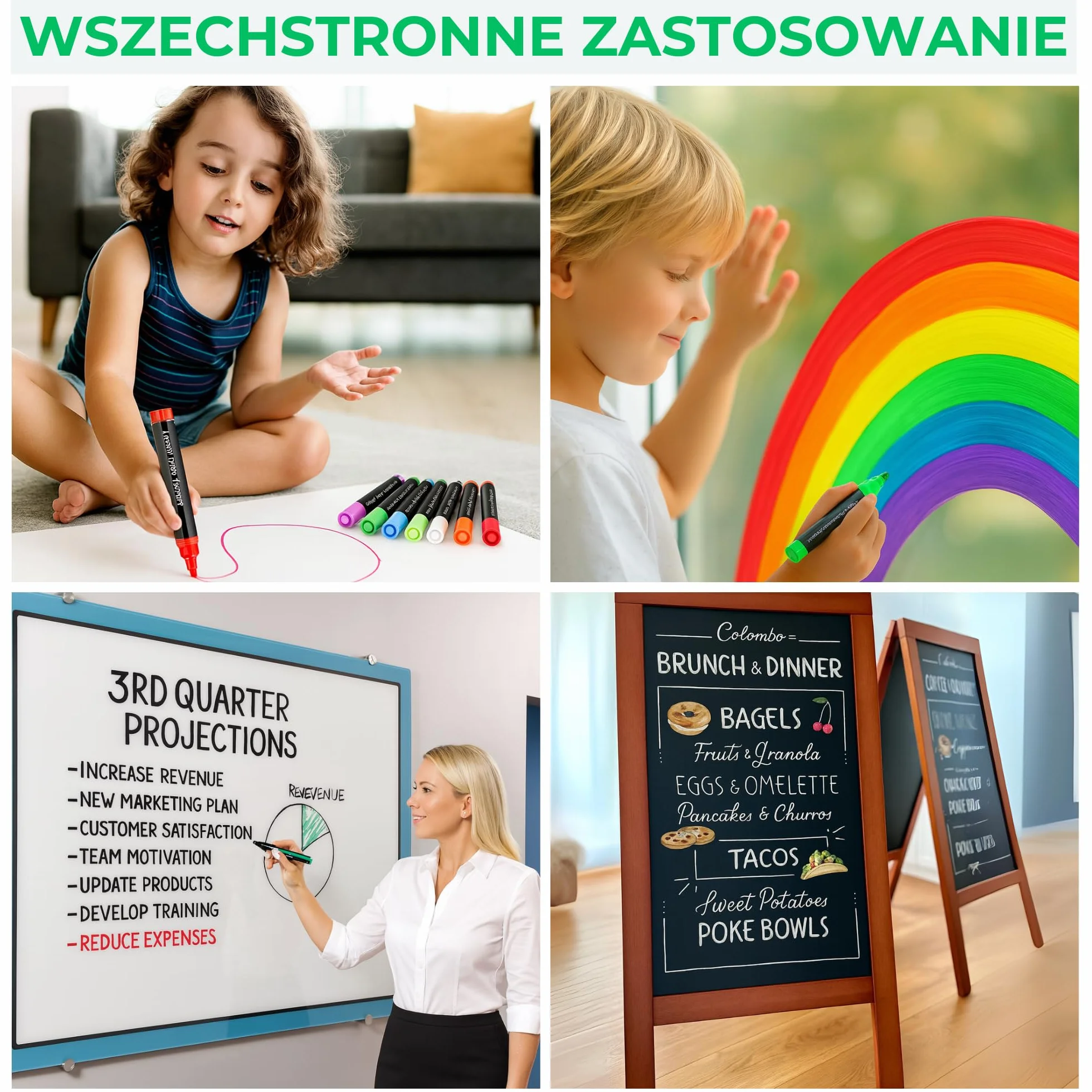 Płynne markery kredowe, 8 pisaki kredowe sucho- i mokrościeralne do tablic, okien, szkła, wymazywalny tusz, 5 mm dwustronna końcówka, tusz jumbo - do szkoły, biura, domu