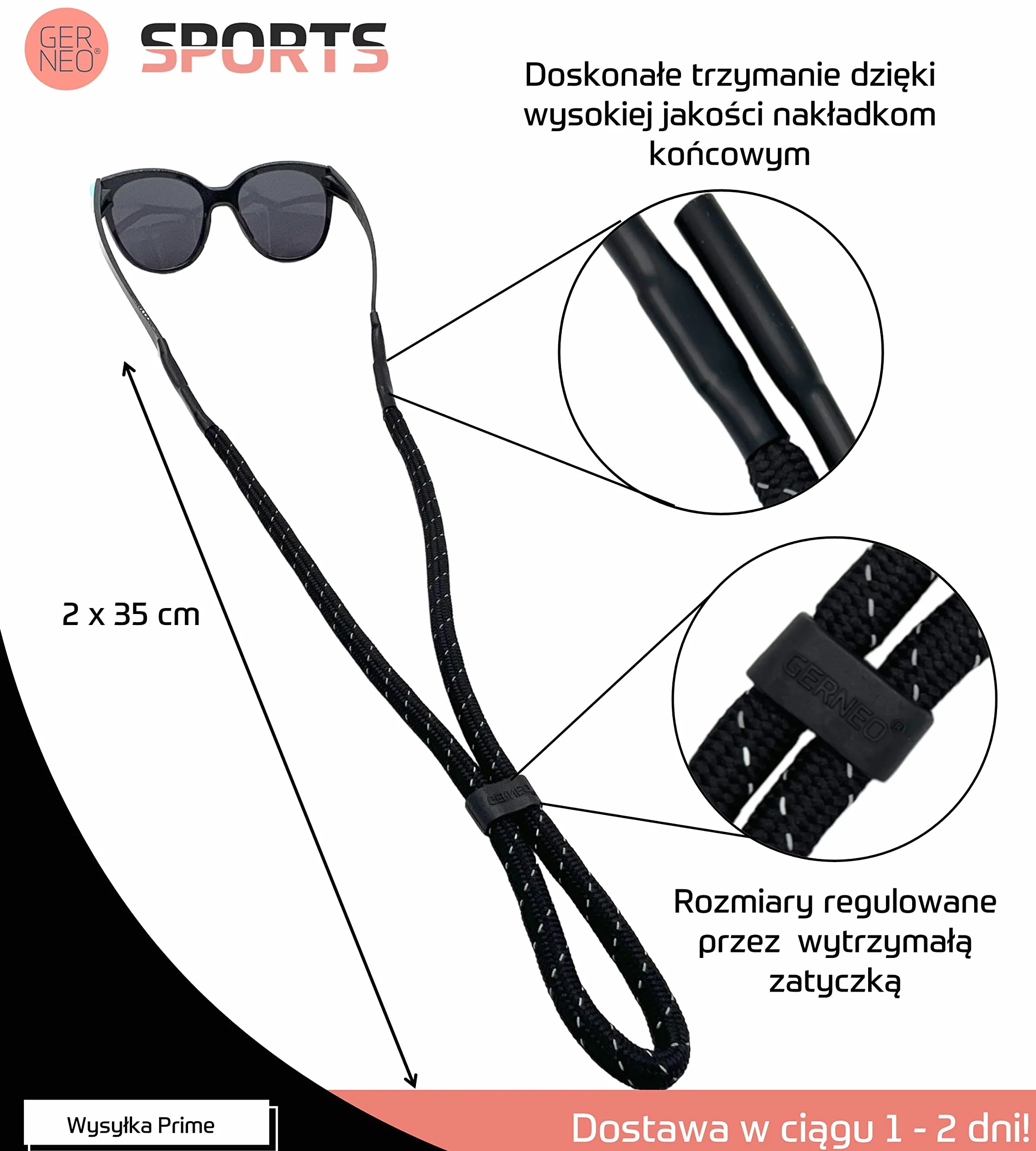 Oryginalny – pływający sportowy pasek na okulary neoprenowe – odblaskowe paski – różne kolory – regulowany za pomocą linki – wodoodporny pasek do okularów sportowych i pewny chwyt do sportów