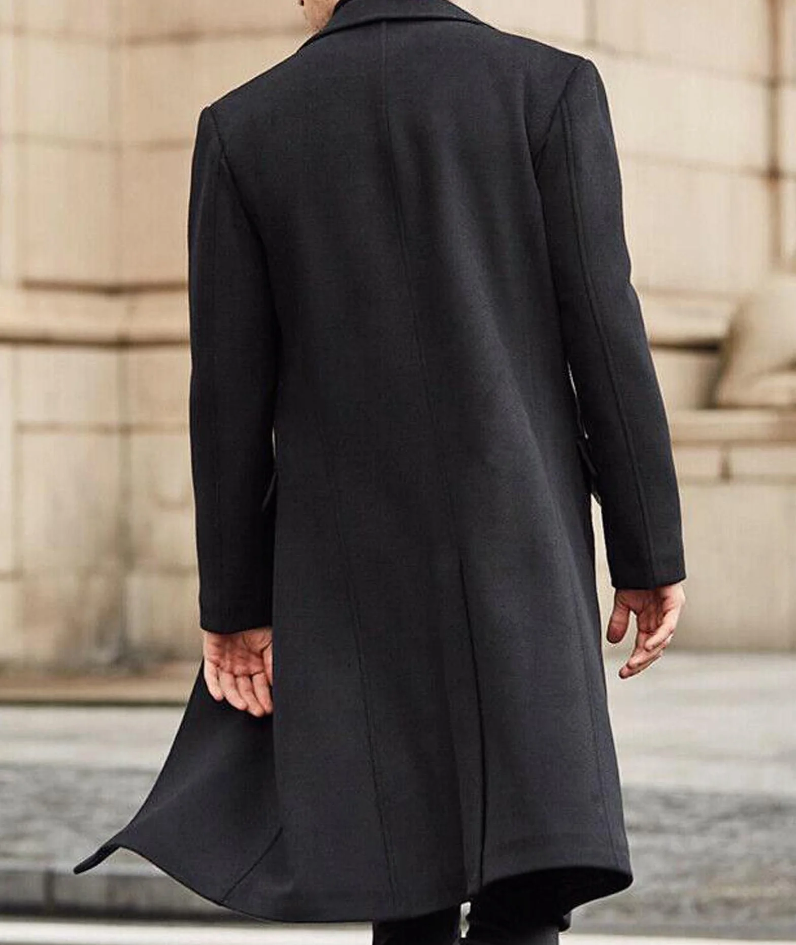 ECDAHICC Męski płaszcz wełniany, casualowy, slim fit, długa kurtka, kołnierz, trencz, jednorzędowy, płaszcz zimowy, ciepła odzież wierzchnia