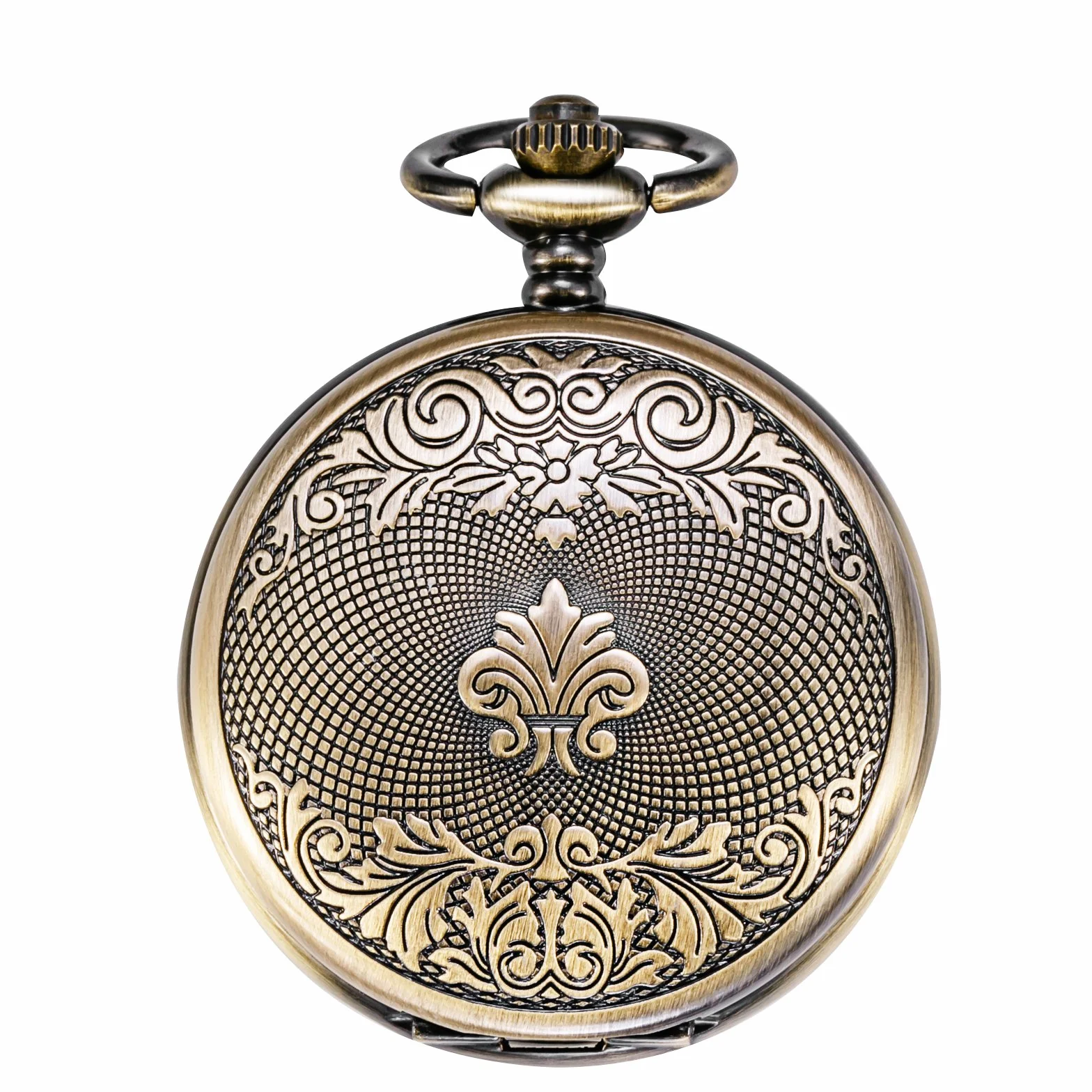 TREEWETO Unisex zegarek kieszonkowy z łańcuszkiem analogowy mechaniczny nakręcany ręczny podwójny zawias wiosło szkielet brąz, Bronze036