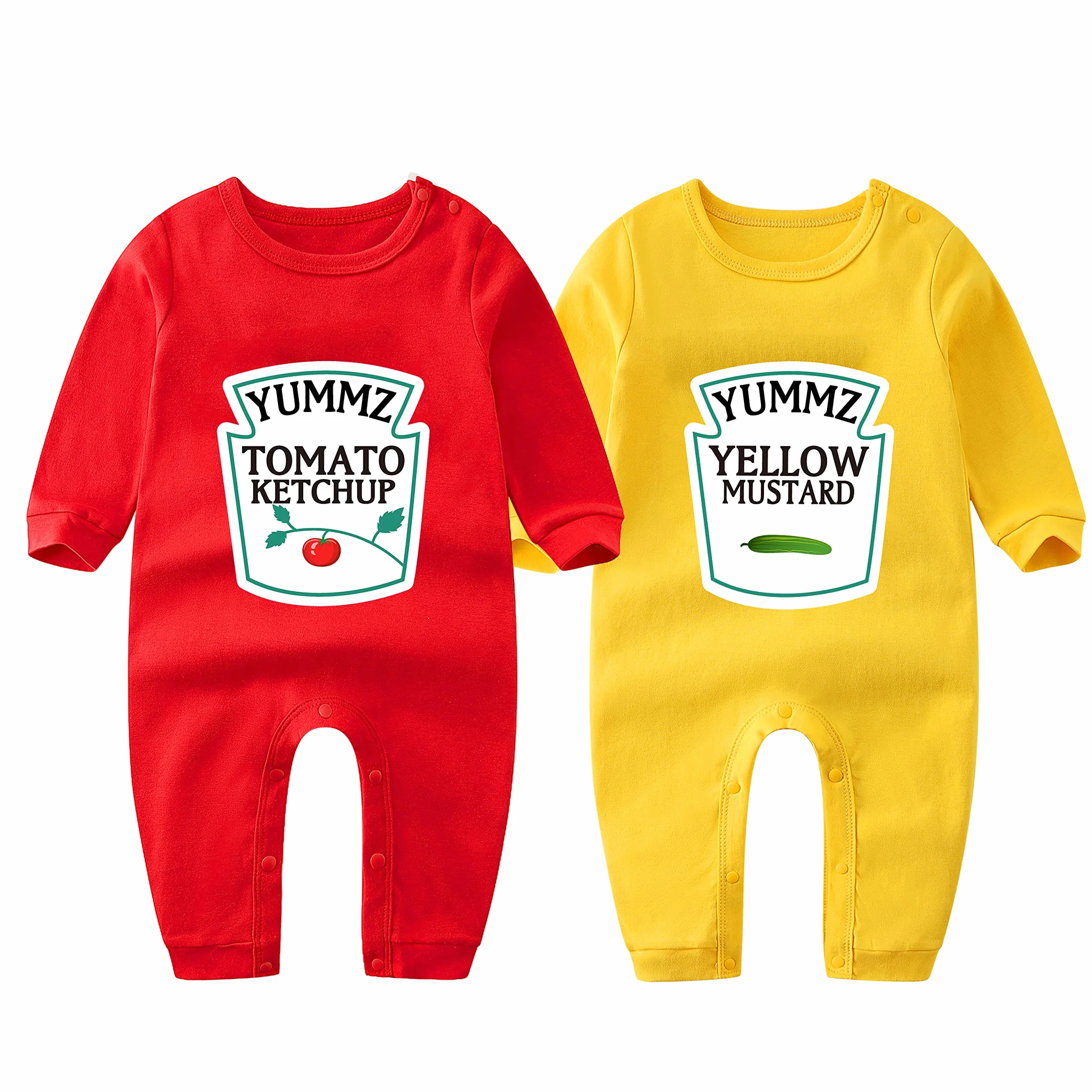 Niemowlęta Body chłopiec dziewczynki śpioszki Yummz Tomato Mustard kolor czerwony żółty zabawny prezent narodziny ubranie niemowlęce