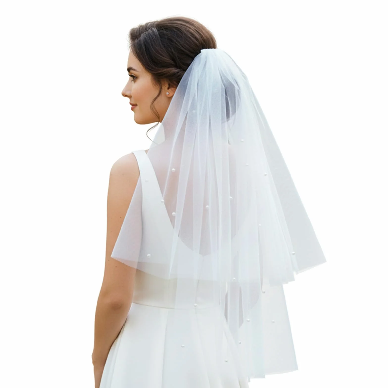 Tucnoeu Bride welon perłowy krótki welon, welony ślubne dla panny młodej - eleganckie białe welony ślubne z perłami na ślub wieczór panieński