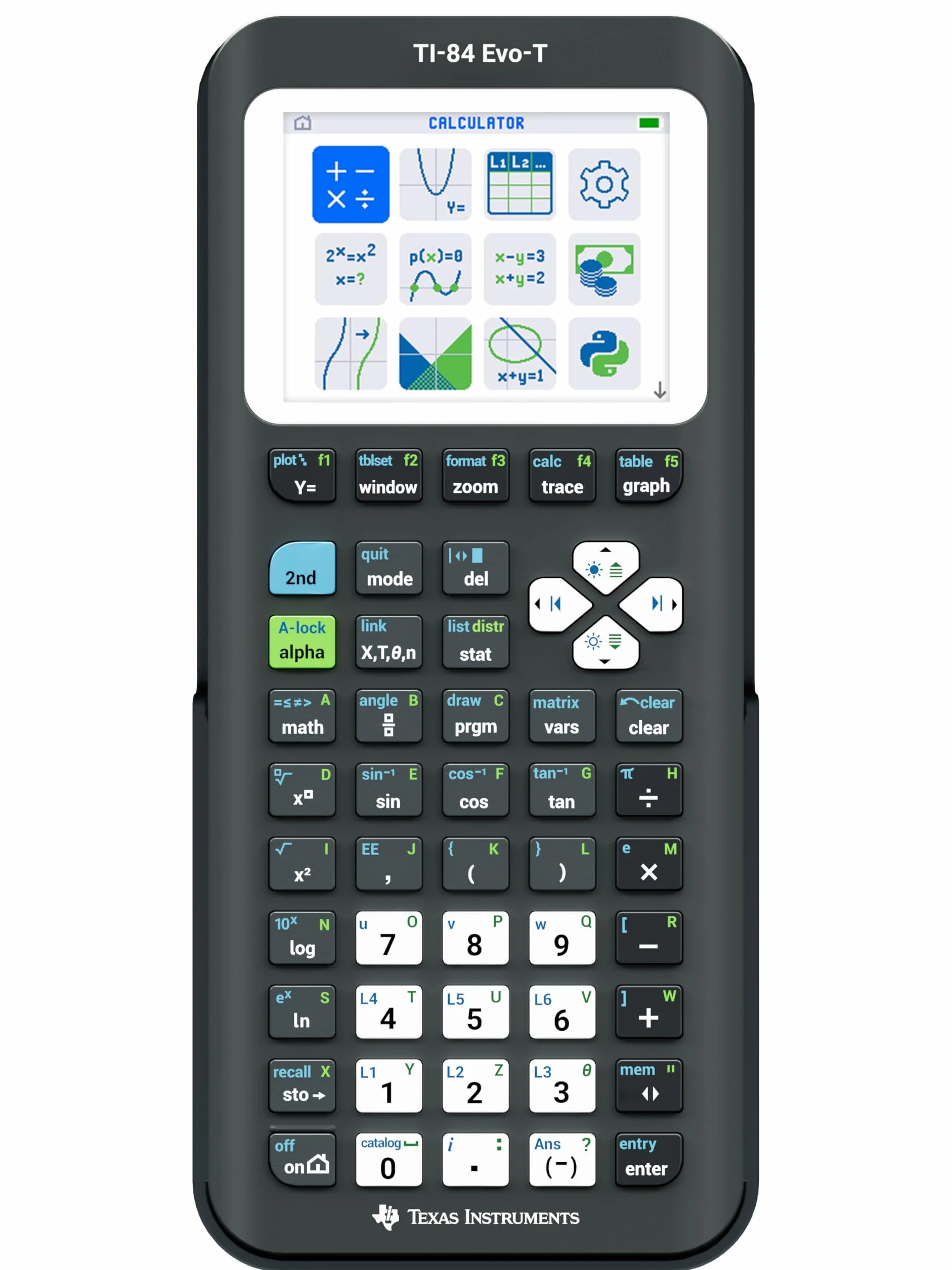 Texas Instruments TI-84 Evo-T kalkulator graficzny, obsługa Pythona, możliwość ponownego ładowania, USB-C, tryb kontrolny
