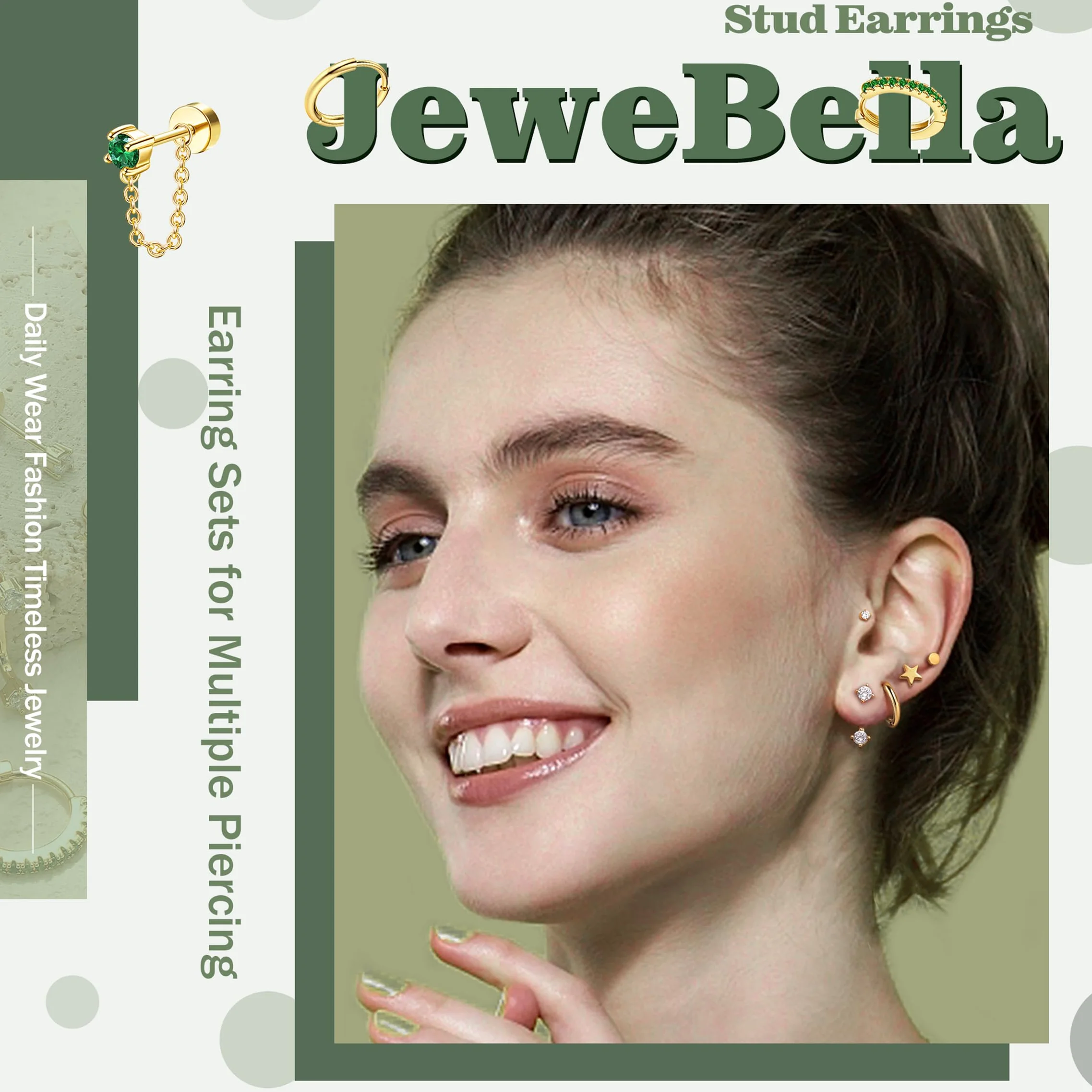 JeweBella 10 par hipoalergicznych damskich kolczyków srebrnych/złotych zestaw kolczyków damskich ze stali nierdzewnej, piercing do uszu kreole chrząstki do wielokrotnego piercingu