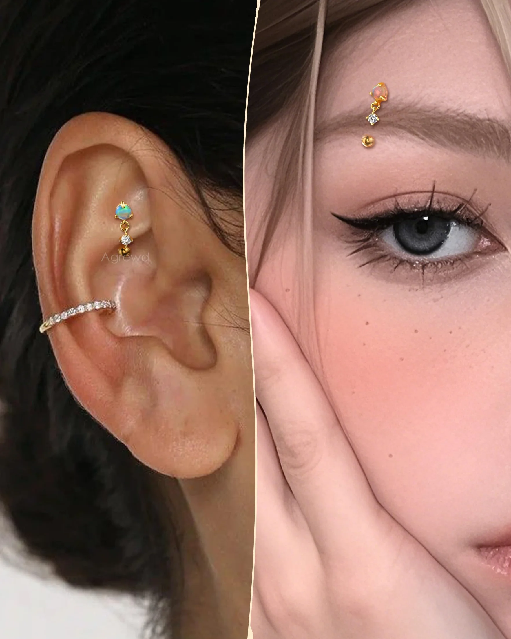 Rook piercing biżuteria opal, złoty kolczyk do brwi, 16 G, gwint wewnętrzny, helix, kolczyk do chrząstki, biżuteria ze stali nierdzewnej 316L, tragus daith zakrzywiony kolczyk do brwi dla