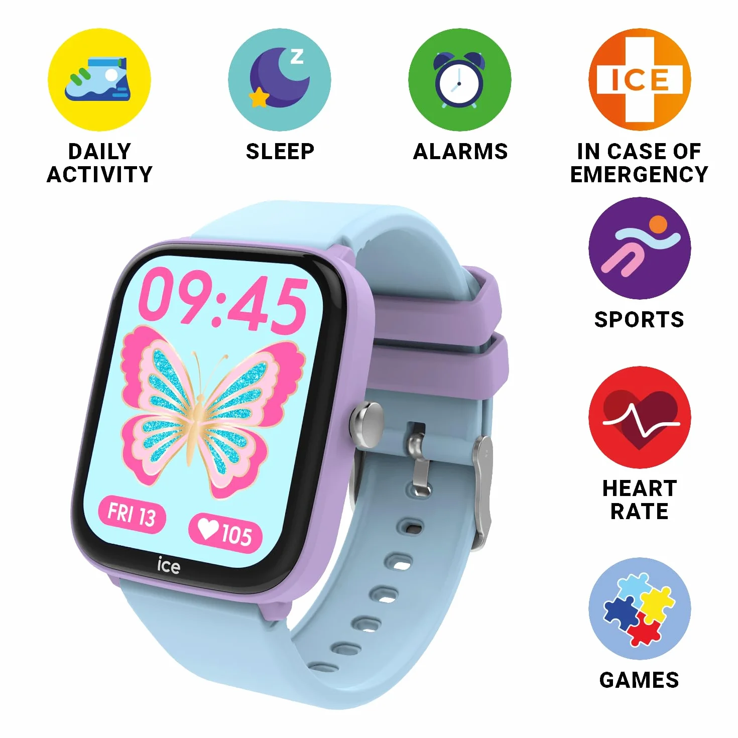 Ice-Watch - ICE Smart Junior 3.0 - Prostokątny zegarek dla dzieci z silikonowym paskiem (1,75 cala) - Śledzenie aktywności sportowej, stoper, gry, tętno, krokomierz