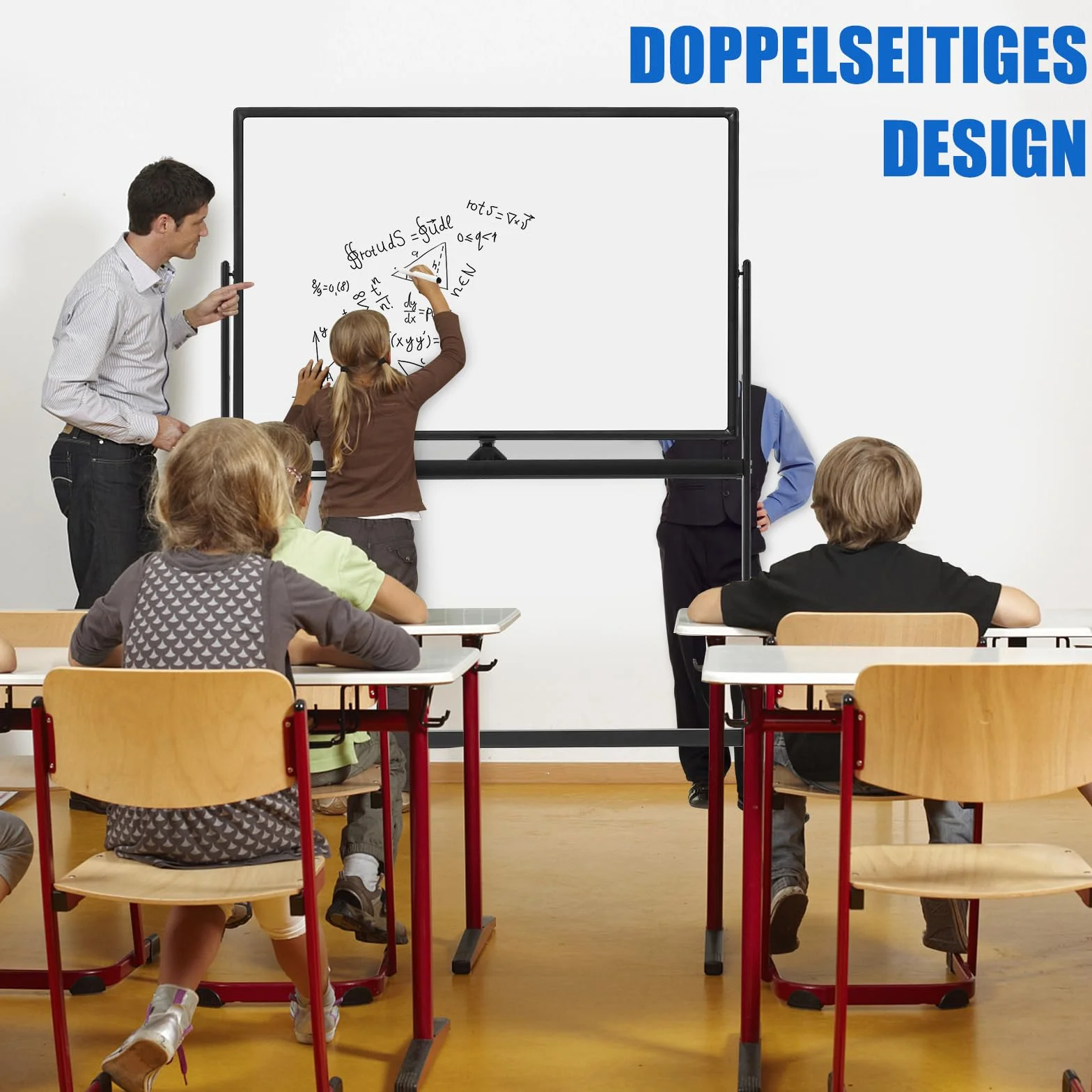 COSTWAY Dwustronna przenośna tablica suchościeralna, 120 x 80 cm, magnetyczna tablica suchościeralna z kółkami, stojakiem i półką na długopisy, w zestawie akcesoria do szkoły, biura, domu