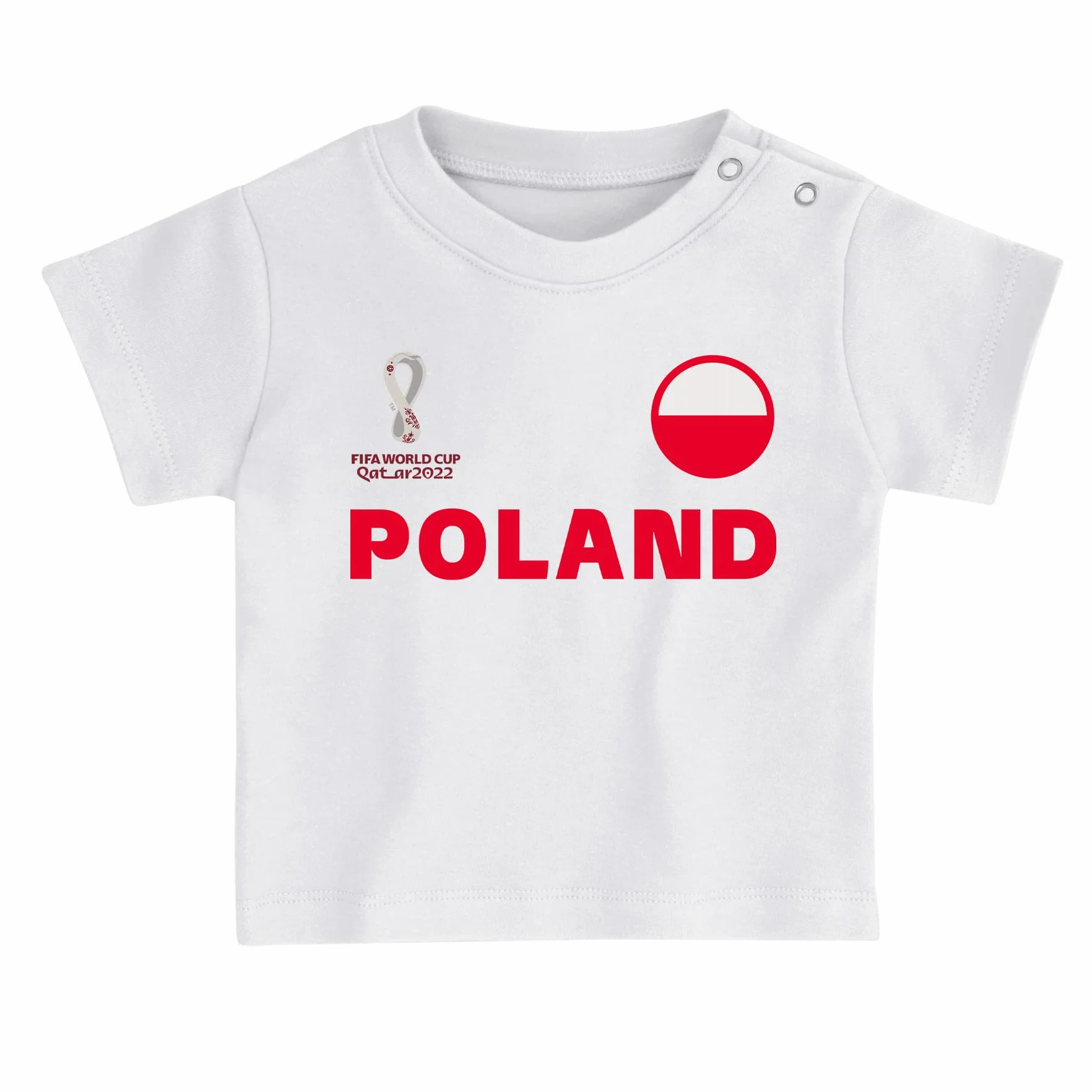 FIFA Unisex Kids oficjalny zestaw koszulek i spodenek Mistrzostw Świata w Piłce 2022 - Polska - Home Country zestaw koszulek i spodenek (1 szt.), Czerwony, 18 miesi?cy
